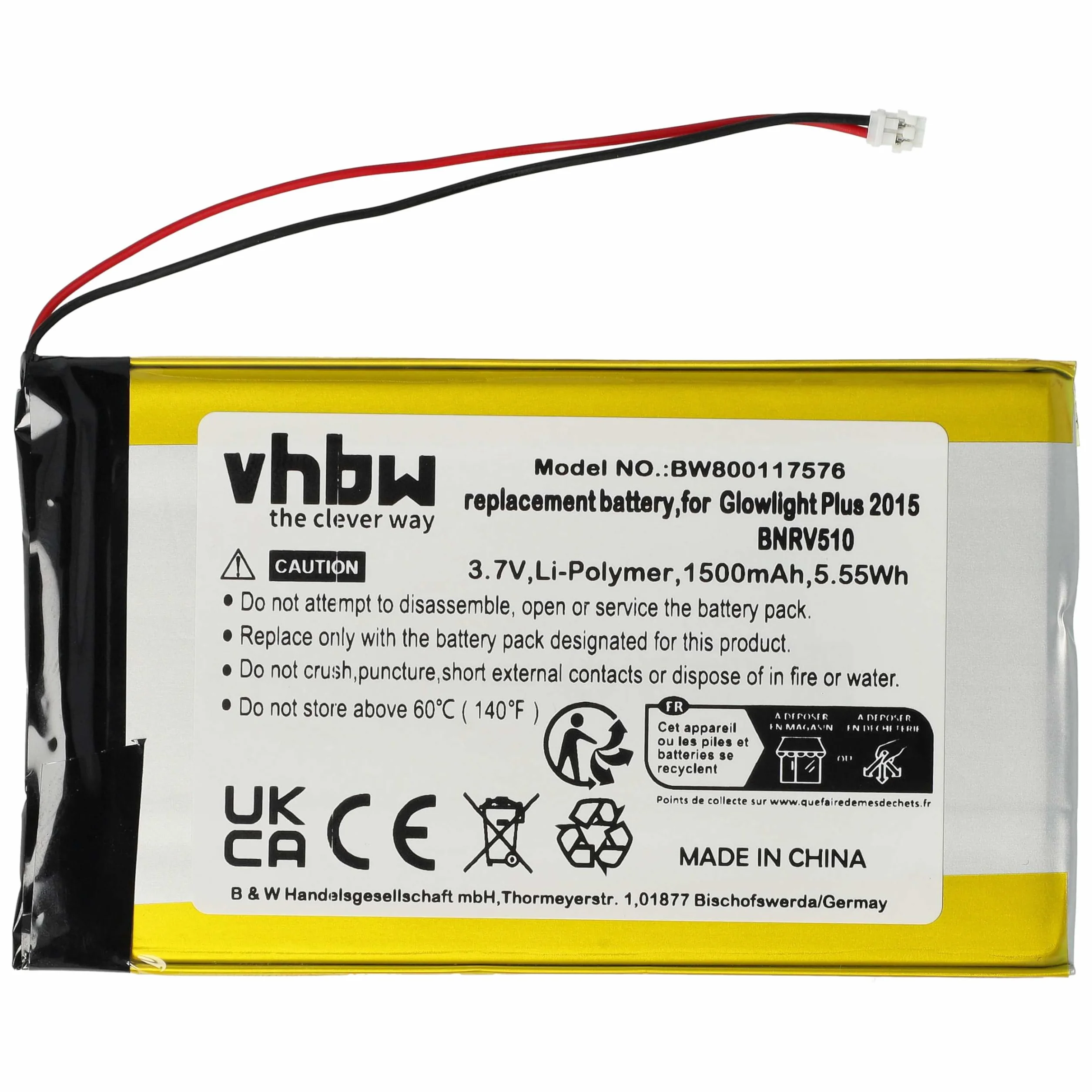 vhbw Zapasowa bateria kompatybilna z czytnikiem e-booków Kobo Glo HD (1500 mAh, 3,7 V, litowo-polimerowy)