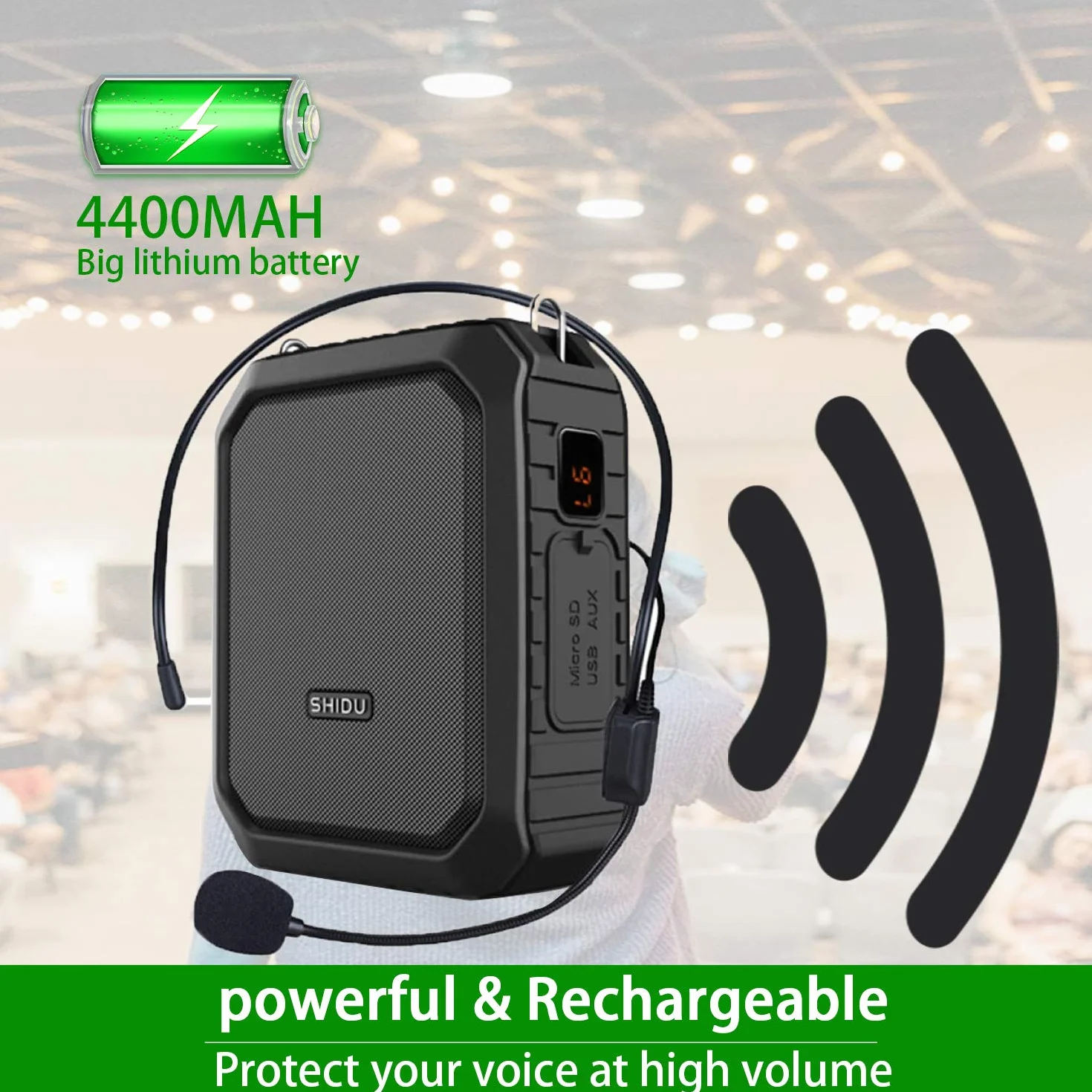 SHIDU Bezprzewodowy wzmacniacz głosu, głośnik Bluetooth, 18W, wodoodporny, przenośny system PA z bezprzewodowym mikrofonem UHF, zestaw słuchawkowy do wielokrotnego ładowania, wzmacniacz głosu, osobisty mikrofon do klasy/na zewnątrz/dla przewodników turyst