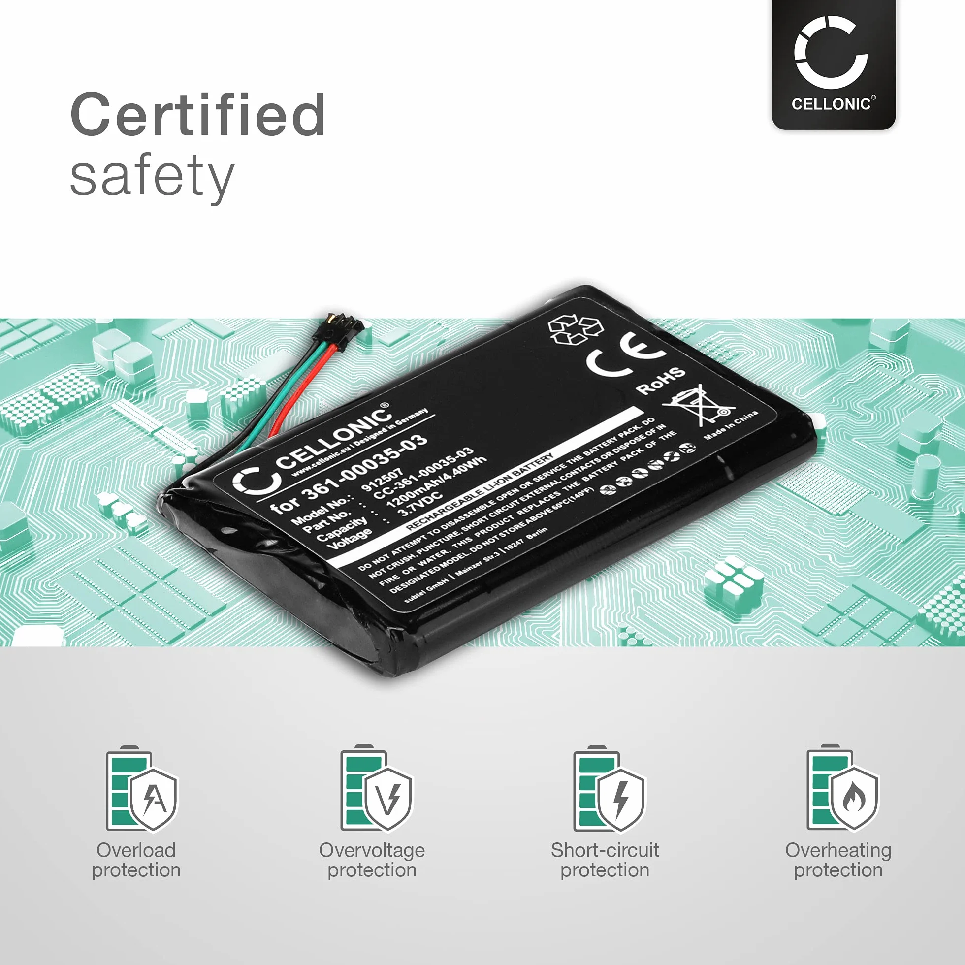 CELLONIC® wysokiej jakości bateria kompatybilna z Garmin Nüvi 2597, 2595, 2497, 2495, 2475, 2455 / Edge 1000 Touring, 361-00035-03 1200 mAh bateria zapasowa bateria