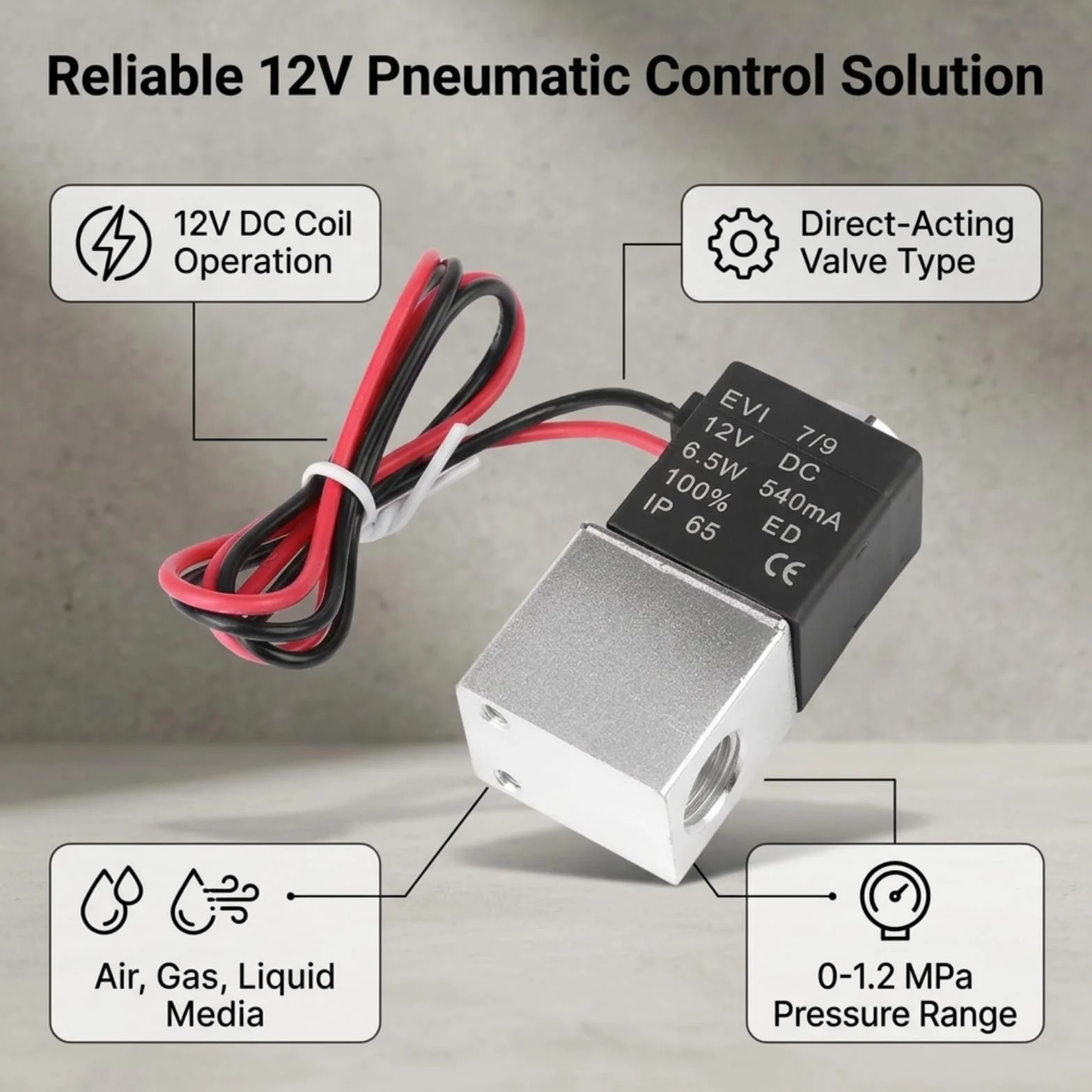1/4 "NPT Pneumatyczne Elektrozawór, 12 V DC 2 Way Normalnie Zamknięty Pneumatyczny Elektrownia Elektrowni Elektrowni Powietrza do Powietrza, Gazu, Cieczy, Wody