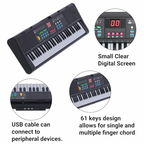 Klawiatura Piano 61 Klawiszy Klawiatura Pianina Cyfrowego z Mikrofonem Kabel USB Podwójne Głośniki dla Dzieci Dorośli Początkujący
