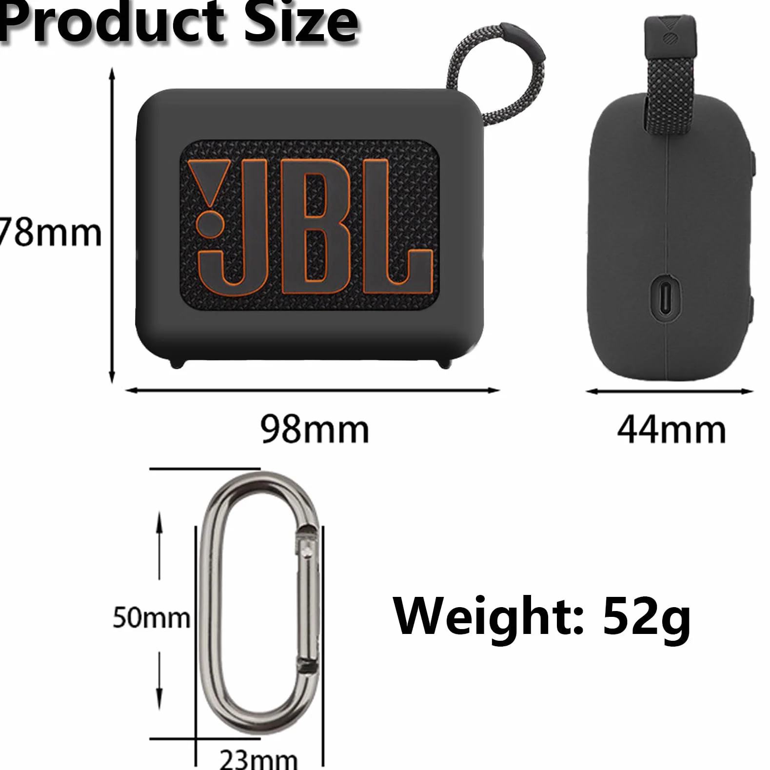 easyBee Etui do JBL Go 4 przenośne z karabińczykiem, płynny silikon, odporne na uderzenia, etui ochronne, głośnik, torba do przenoszenia, kolor czarny