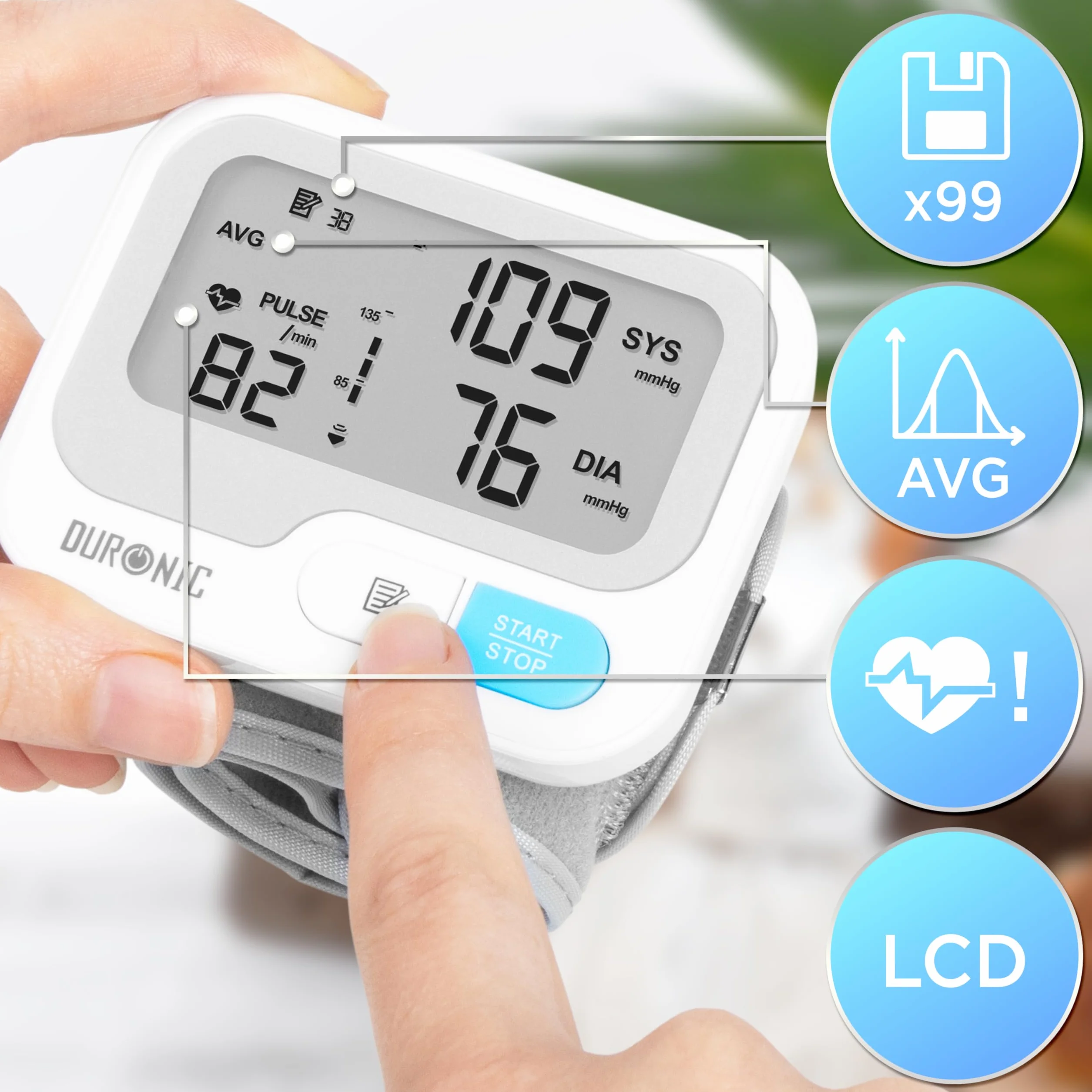Duronic BPM65 WE Ciśnieniomierz nadgarstkowy elektroniczny certyfikowany medycznie | pomiar ciśnienia krwi | automatyczny monitor ciśnienia na nadgarstek