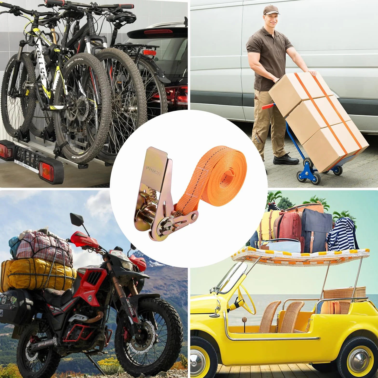 Pasy mocujące z grzechotką, 4 m, wytrzymałe pasy mocujące z grzechotką, do transportu materiałów, motocykli, rowerów, przeprowadzek, pakietów bagażowych, na kemping (2 sztuki)