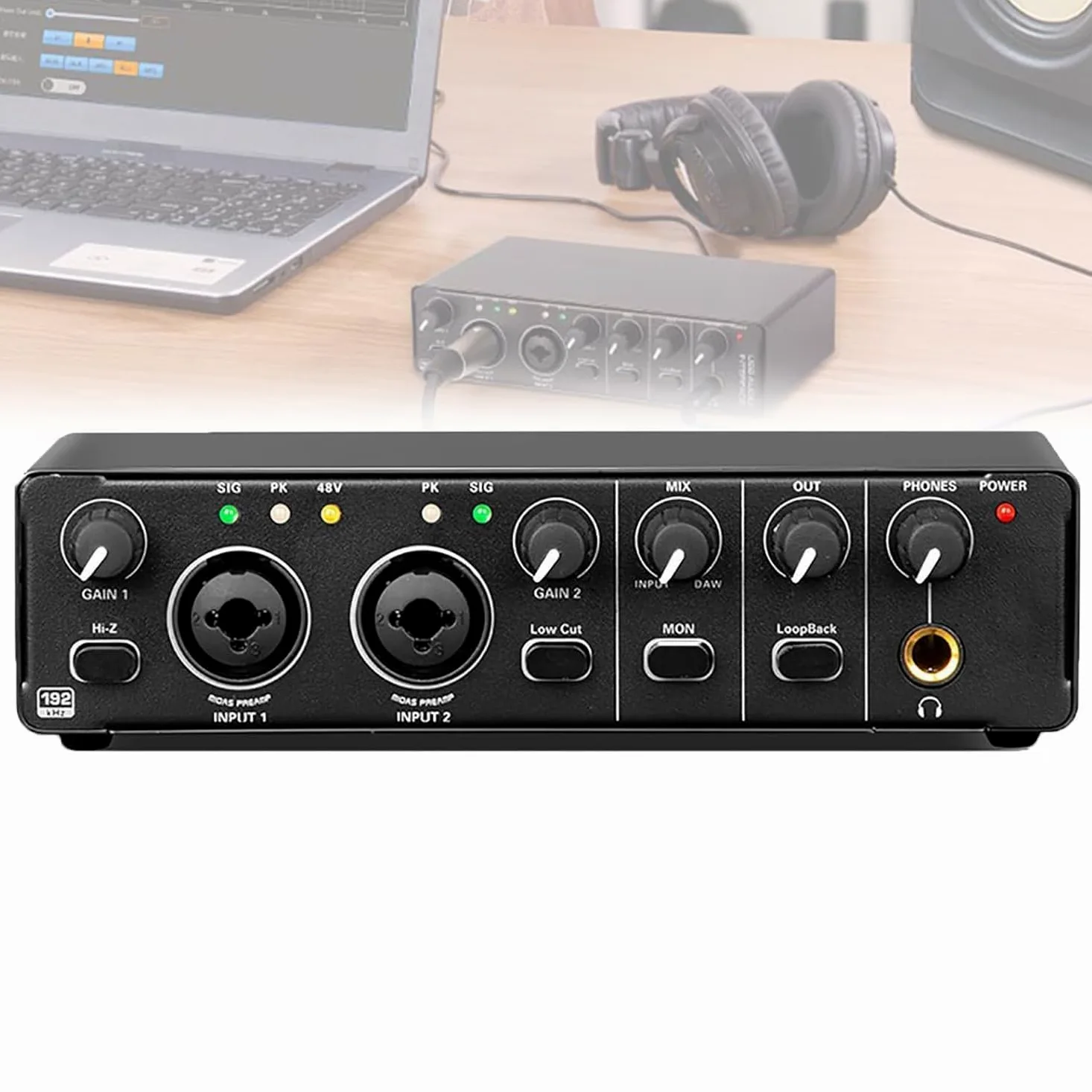 24-bitowy interfejs audio 192 kHz, przedwzmacniacz mikrofonowy, wbudowana karta dźwiękowa do nagrywania na komputerze, do przesyłania strumieniowego na żywo, produkcji dyskograficznej i