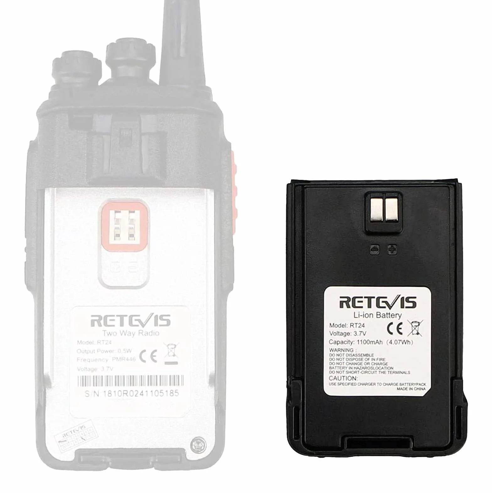 Bateria Retevis RT24 Walkie Talkie Oryginalna Bateria Litowo-Jonowa 3,7 V 1100 mAH RT24 Radiotelefon (2 Szt.)