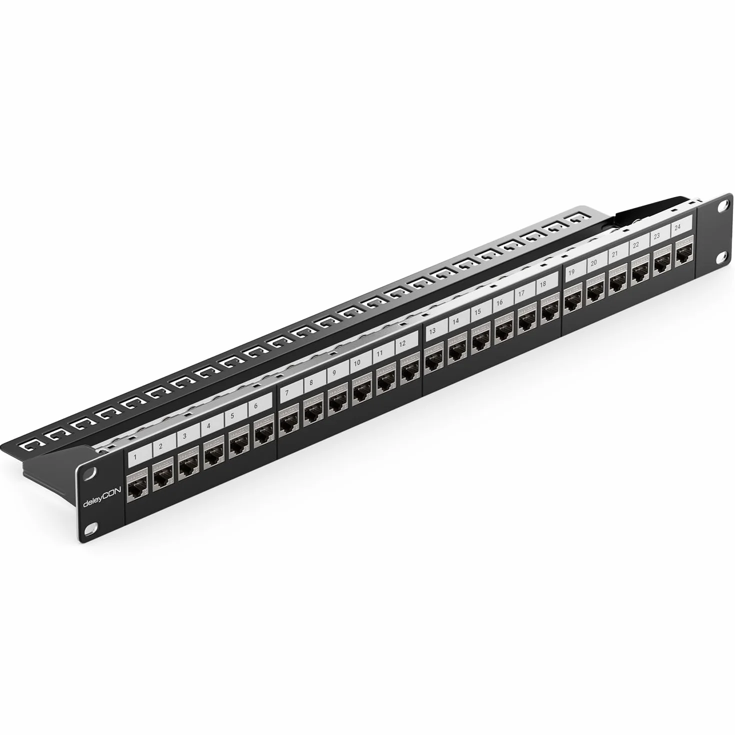 deleyCON 24 Port CAT 8 Patchpanel Zestaw Pole Dystrybucyjne Patch Panel 19" Cali 1U + 24x Moduł RJ45 Keystone Jack CAT8 40 Gbit/s 2000 MHz Kompatybilny z Kablami Instalacyjnymi CAT7 CAT-8 Ethernet