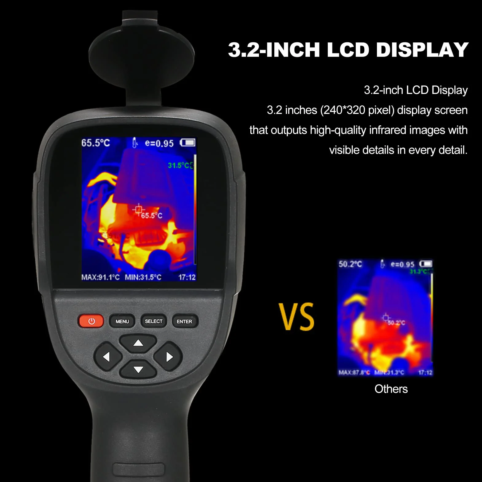 HT-H18+ kamera termowizyjna na podczerwień 2000 mAh Reable Handheld IR Thermal Imager -20 ~ 550℃/-4~550℃ Temperatura 256 x 192 Rozdzielczość z 3,2-calowym ekranem LCD, 5 palet kolorów