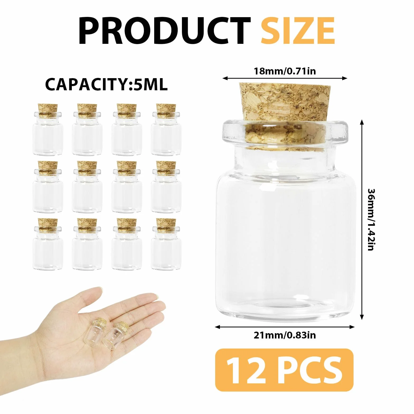 12 sztuk szklanych butelek, 5 ml, mini butelek, szklany słoik z korkiem, małe szklane słoiki z korkiem, przezroczyste probówki, na upominki, słodycze, miód, przyprawy i dżemy