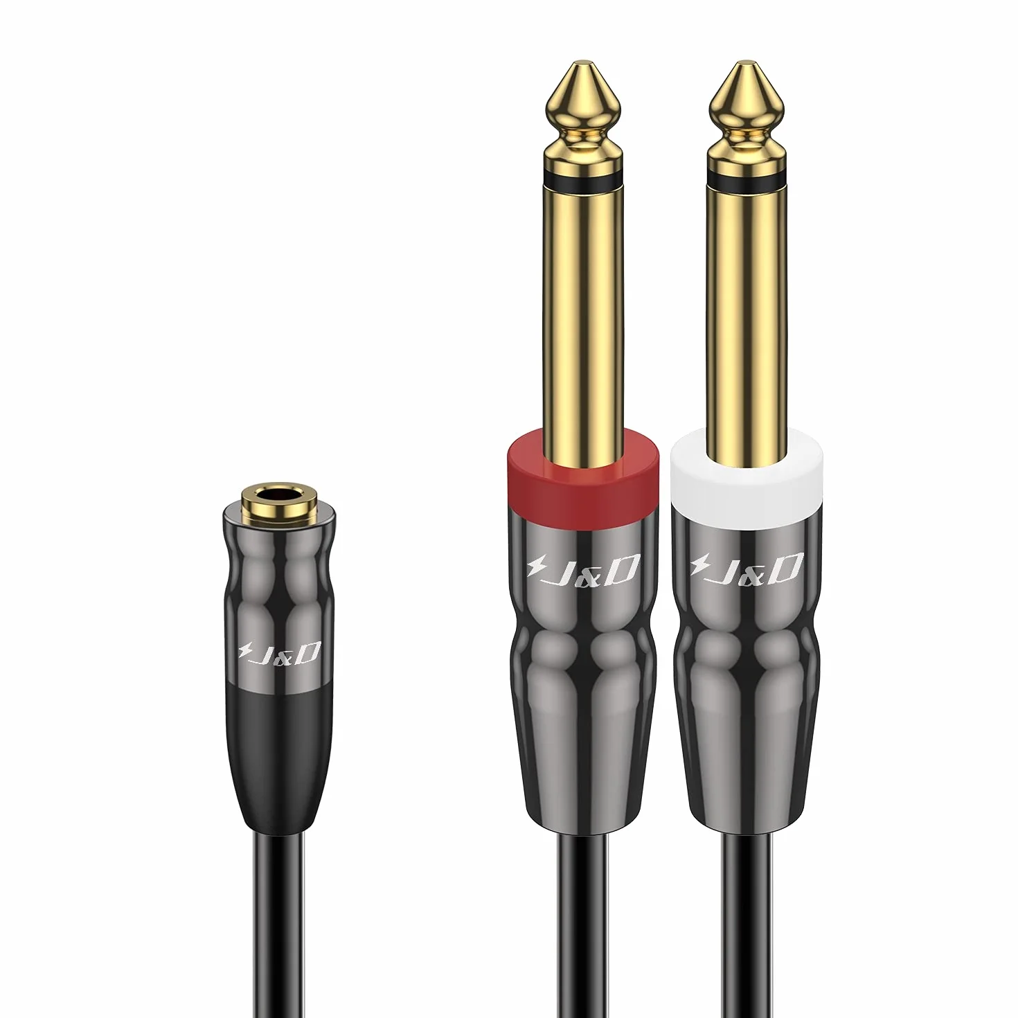 J&D Stereofoniczny kabel audio, Heavy Duty Stereo Audio Kabel 3,5 mm do podwójnego 6.35mm Mono Audio Kabel 3,5 mm 1/8 Żeński do 1/4 Męski do miksera gitarowego fortepianu Wzmacniacz głośnik, 0,9 metr