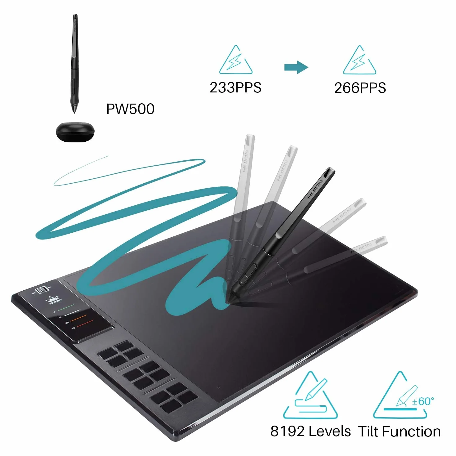 HUION WH1409 V2 tablet graficzny bez baterii w trybie przewodowym i bezprzewodowym z 8192 poziomami czułości nacisku, 12 przycisków ekspresowych połączonych z funkcją Tilt