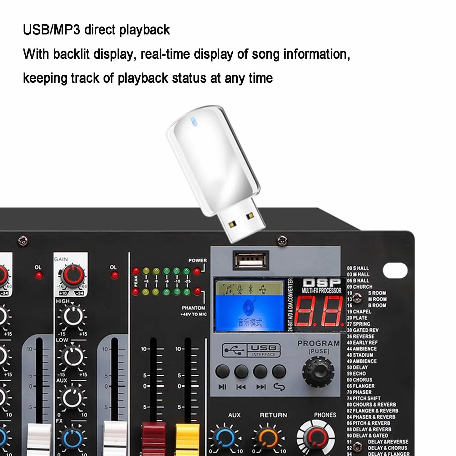 8-kanałowy mikser liniowy stereo – przedwzmacniacze mikrofonowe, mikser audio do montażu w szafie z 3-pasmowym korektorem na kanał, odtwarzanie USB/MP3, wejścia XLR do studia nagraniowego, koncertów