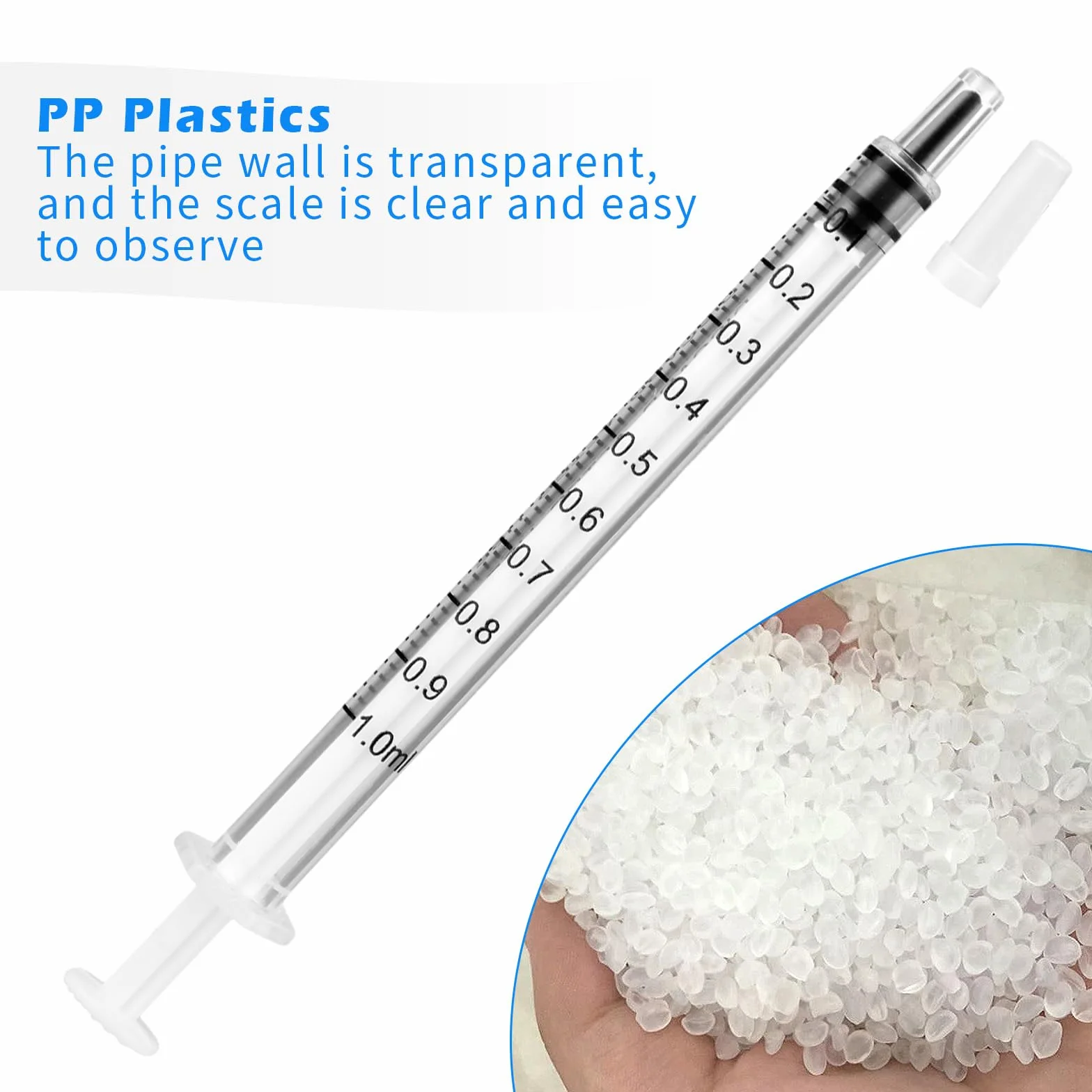 Amabro Plastikowa strzykawka, 1 ml, strzykawki w płynie z nakrętką z pomiarem do laboratoriów, karmienia, dozowania, podlewania, żywności, doustnego adaptera do wciskania, bez igły, przezroczysta