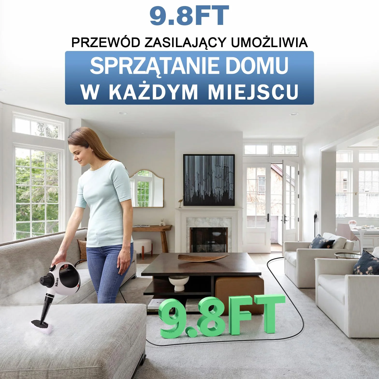 KLONA Ręczna myjka parowa do domu, wielofunkcyjna myjka parowa z 10 akcesoriami do dywanów, zasłon, sof, kuchni, łazienki i wielu innych.