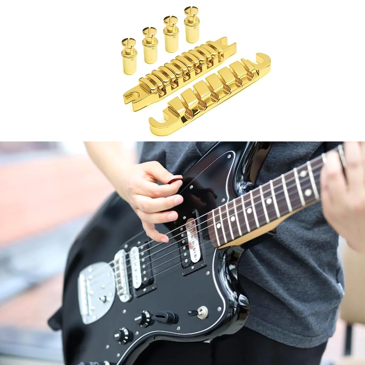 Do mostka i strunnika do gitary elektrycznej CHA-NGE III do strunnika Tune-O-Matic 1 zestaw do gitar elektrycznych 6-strunowych części zamiennych (złoty)