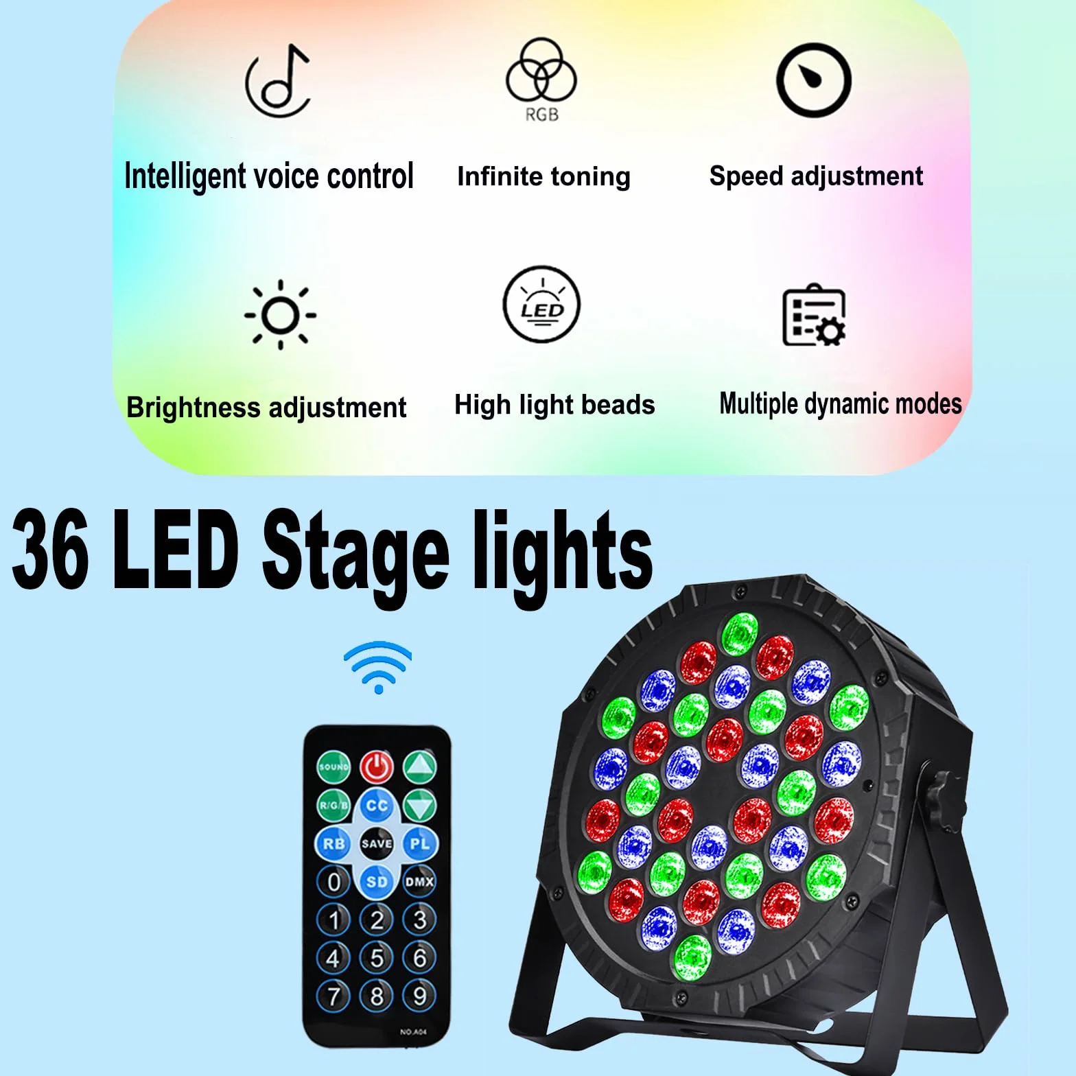 Reflektor LED Par 36 LED oświetlenie sceniczne RGB oświetlenie imprezowe z pilotem zdalnego sterowania LED, dyskoteka, pokaz świetlny, do baru, na imprezę, wesele, Halloween, Boże Narodzenie (1