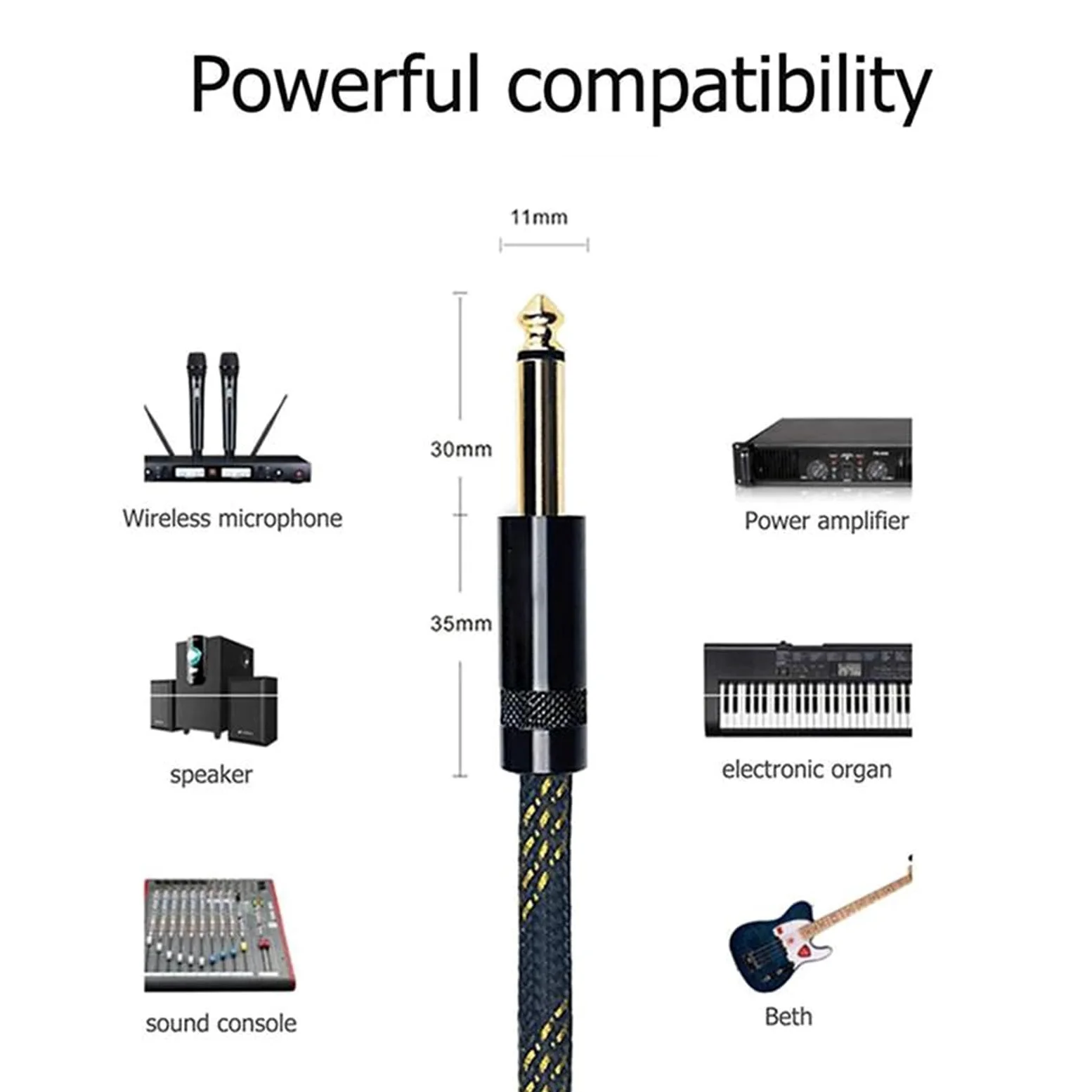 Przewód połączeniowy audio Pozłacany kabel wyjściowy 6,5 mm do mikrofonu gitarowego, wzmacniacza basowego, głośnika i odtwarzacza CD(300cm)