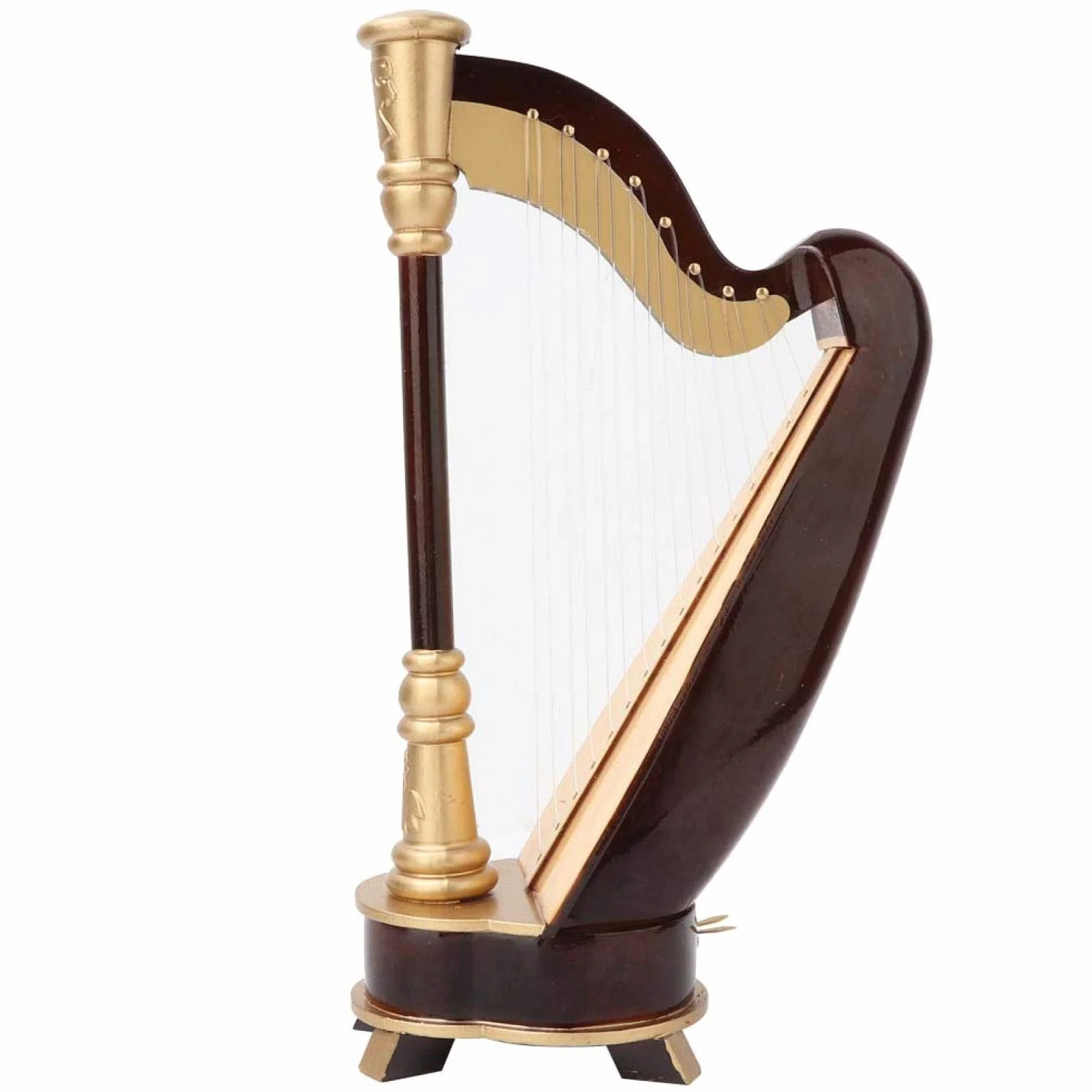 Ręcznie wykonany drewniany model harfy 25 cm instrument muzyczny ozdoba dekoracja stołu