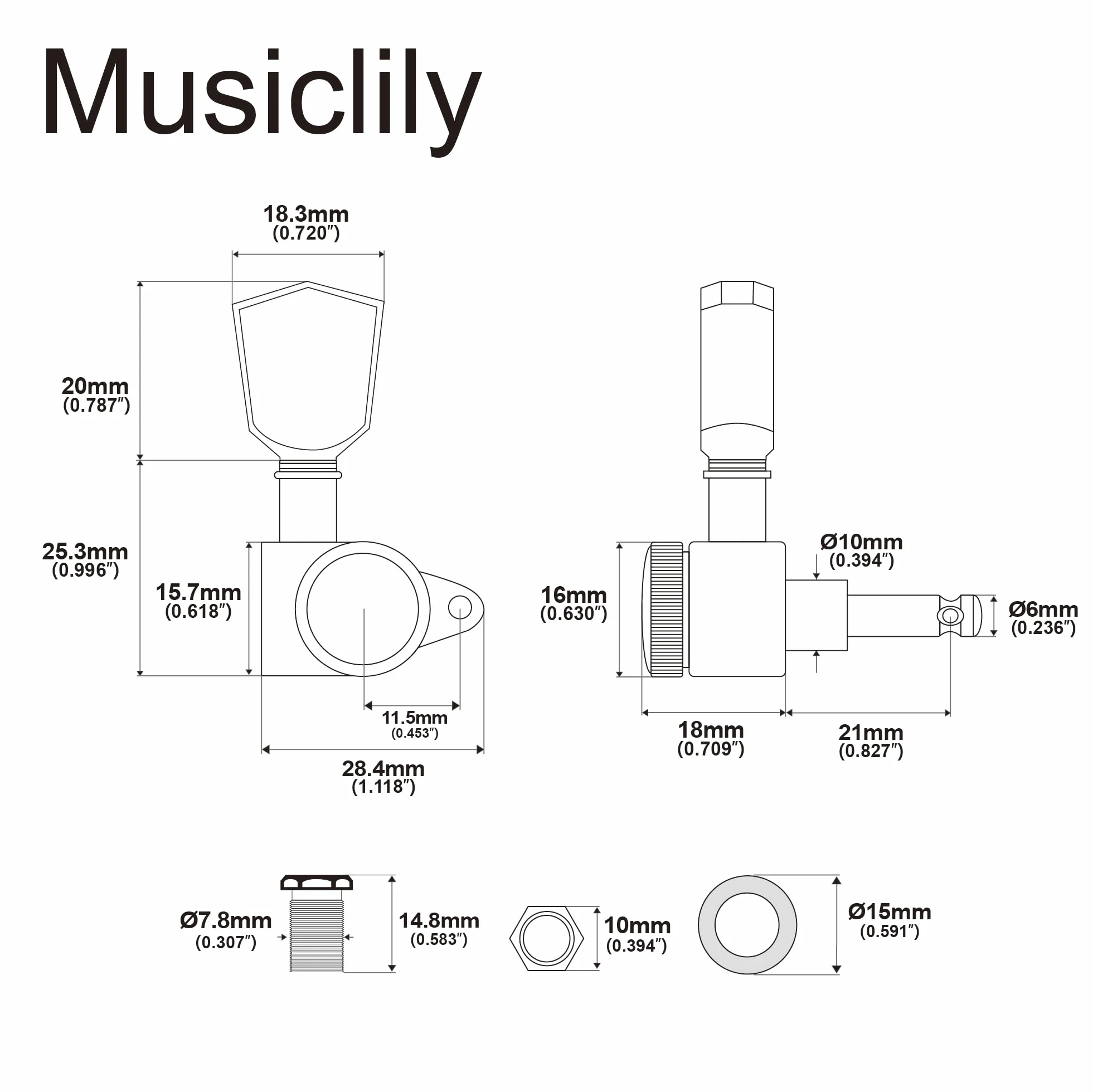 Musiclily Pro R18K 3R3L Klucze Blokowane Przełożenie 1:18 Gitaryowe Tuner Blokujące Kołki do Strojenia z Przyciski Keystone do Gitary Akustycznej Elektrycznej, Chrom