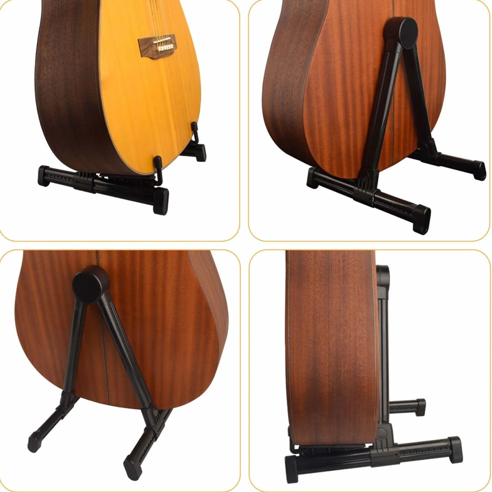 Stojak na gitarę, składany stojak na gitarę, przenośna rama A, regulowany stojak na gitarę, uniwersalny stojak w kształcie litery A, czarny stojak na gitarę, akcesoria do gitary akustycznej,