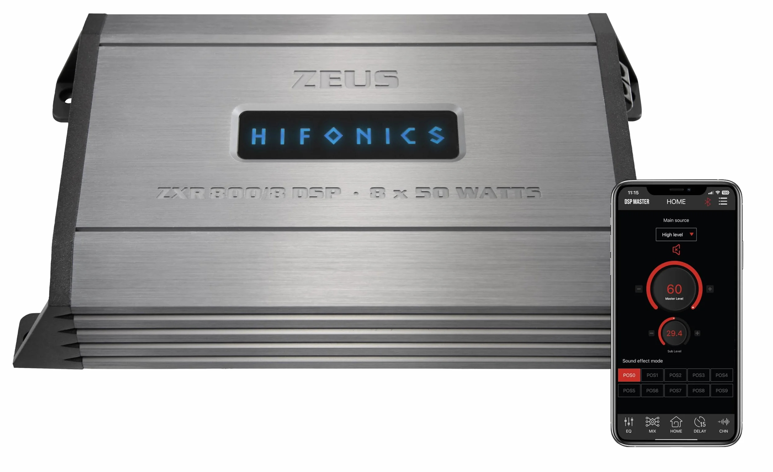 HiFonics ZXR800/8DSP 10-kanałowy wzmacniacz HiFi, 8-kanałowy wzmacniacz HiFi, Bluetooth 5.0, złącze MX-Connect, kompatybilny z adapterami Plug & Play do wielu typów pojazdów