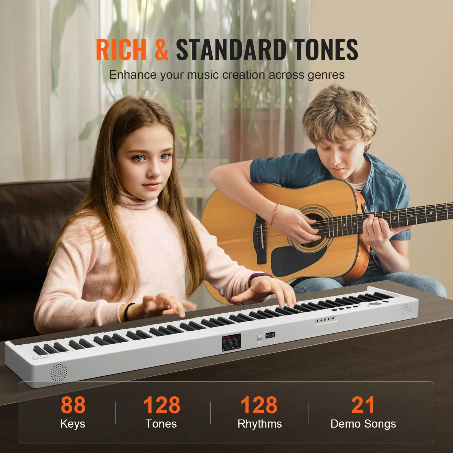 VEVOR 88 składanych klawiszy klawiatury fortepianu, Bluetooth i MIDI, cyfrowe pianino z pedałem Sustain wrażliwe na dotyk przyciski torby, ładowalna dla początkujących nastolatków dorosłych, biały