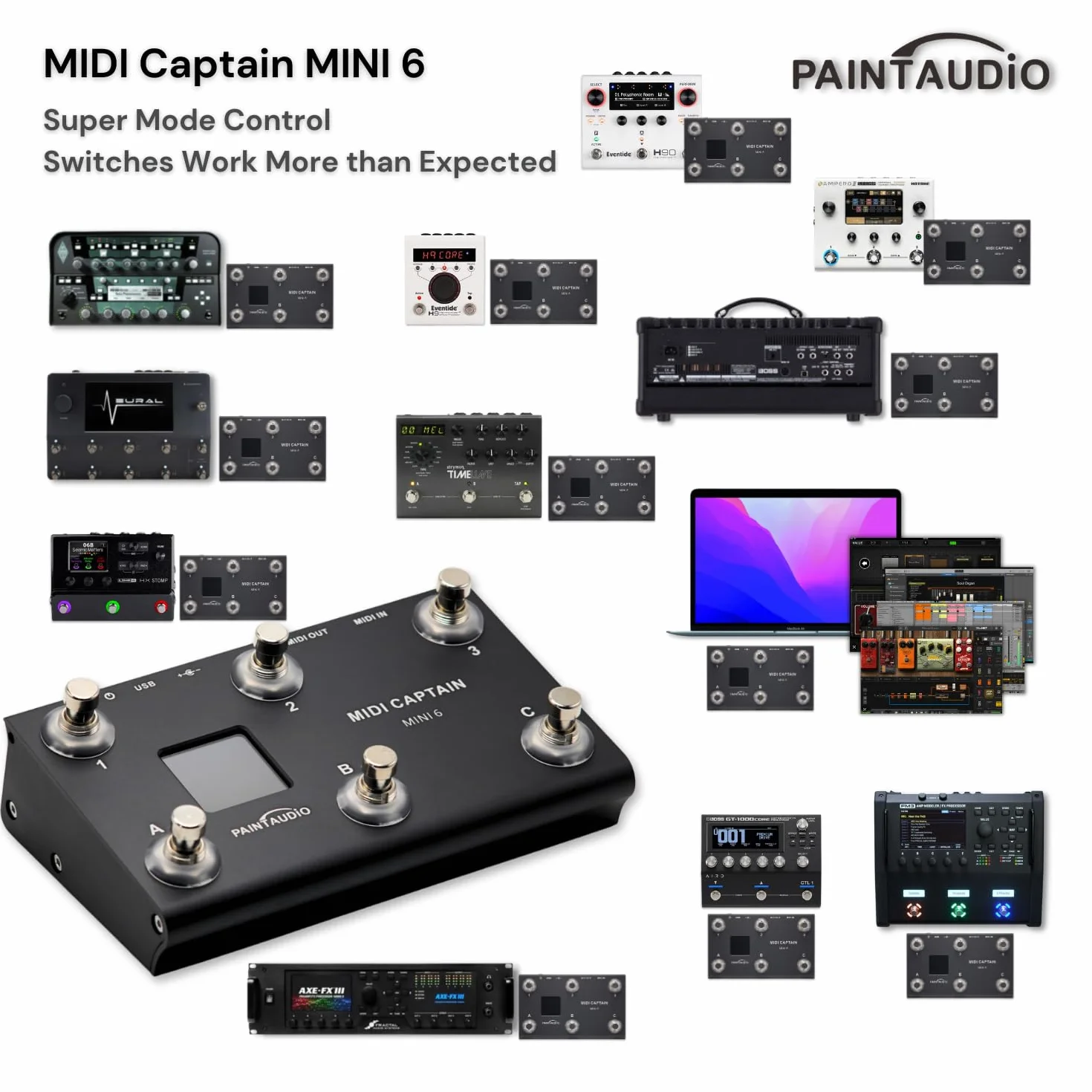 PAINTAUDIO MIDI Captain NANO 4/MINI 6 kontroler nożny wielofunkcyjny, syntezator, klawiatura USB-MIDI, oprogramowanie muzyczne, obsługa Bias, obsługa wszystkich PC/CC/Note commander (MIDI Captain MINI