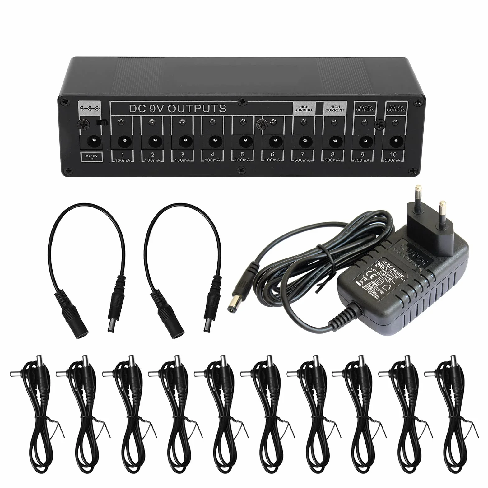 Cocoarm Zasilacz do pedałów efektów gitarowych, przenośny, 10 kanałów, ochrona izolacji – 9 V/12 V/18 V, 100-240 V (wtyczka UE)