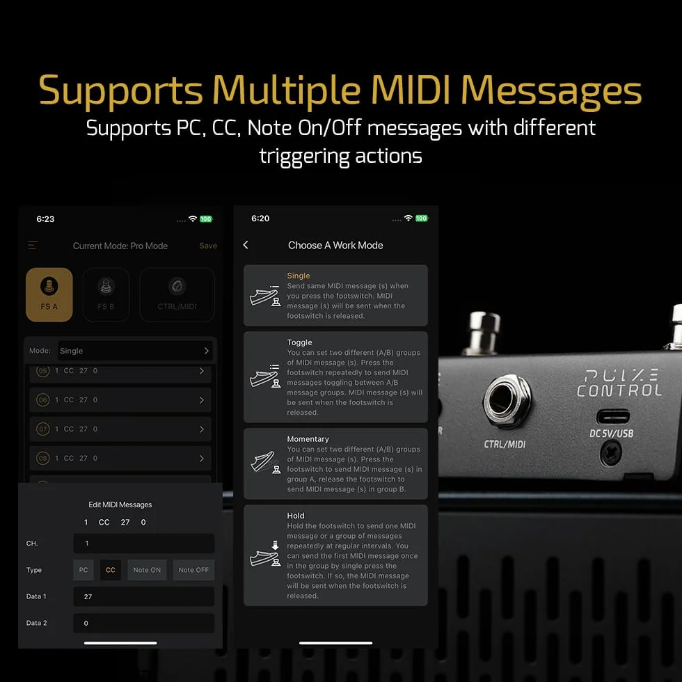 HOTONE BT MIDI kontroler nożny, , 2-przyciskowy, bezprzewodowy pulze Control