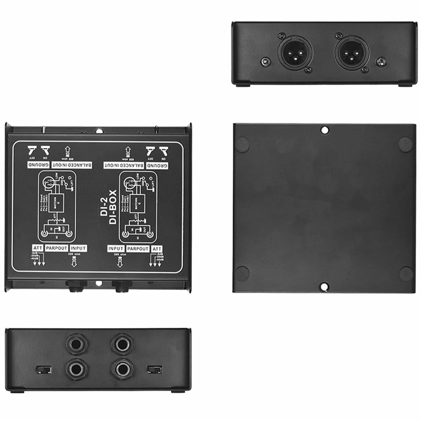 2 x Premium Direct Injection Molded Audio Box – pasywny gaśnik jednostek DI z podkładką wejściową do przyłączy gitarowych i basowych