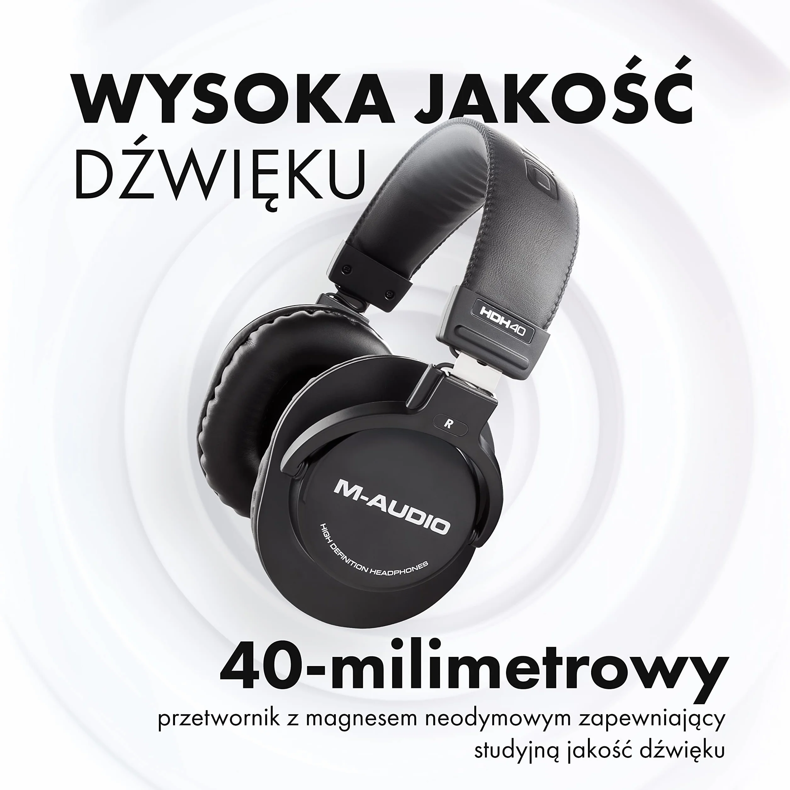 M-AUDIO HDH40 Nauszne zamknięte słuchawki studyjne z elastycznym pałąkiem i kablem 2.7 m do odsłuchu w studio, podcastów i nagrywania