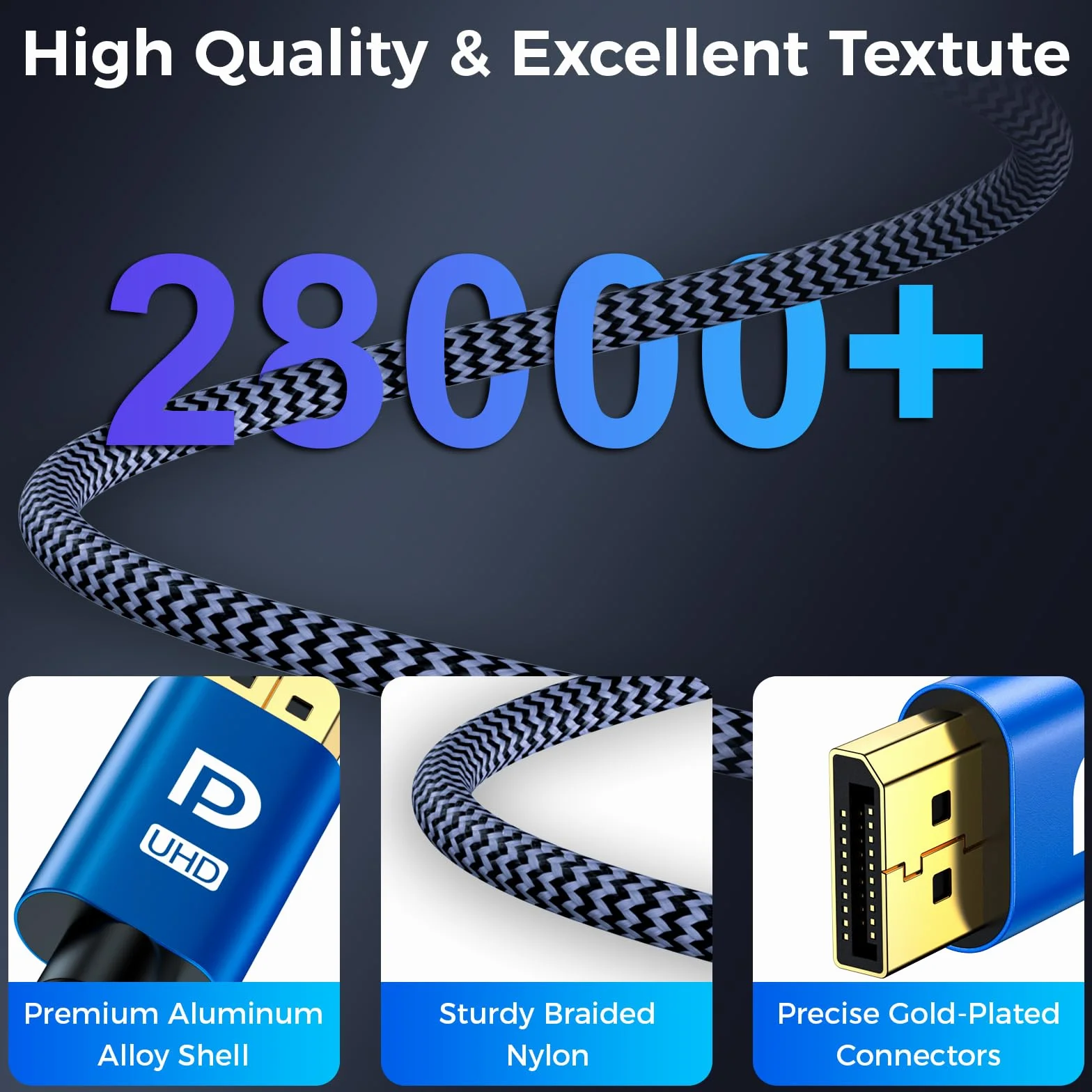 Kabel DisplayPort 2M, Display Port 1.4, Kabel DP Obsługa 8K@60Hz, 4K@144Hz, 2K@240Hz, 32.4Gbps, HBR3 HDR, DSC 1.2, G-Sync FreeSync, Kabel Display 2.0 Lead dla Laptopa Gaming Monitor PC TV - Niebieski
