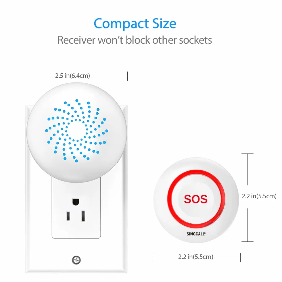 SINGCALL Tuya Wifi Smart Bezprzewodowy System Wywoływania Pagerów dla Opiekunów Osobisty system alarmowy Pager dla Domu Starszy Pacjent Seniorzy Niepełnosprawni 1 Wodoodporny Przycisk SOS 1 Odbiorca