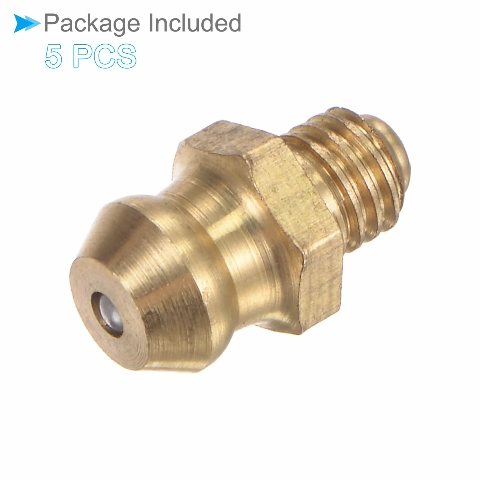 Mosiężna złączka smarowa, metryczna M5 x 0,8 mm, złączka do smarowania hydraulicznego - (Zastosowania: do wymiany brakującego lub uszkodzonego złącza olejowego), 5-częściowy