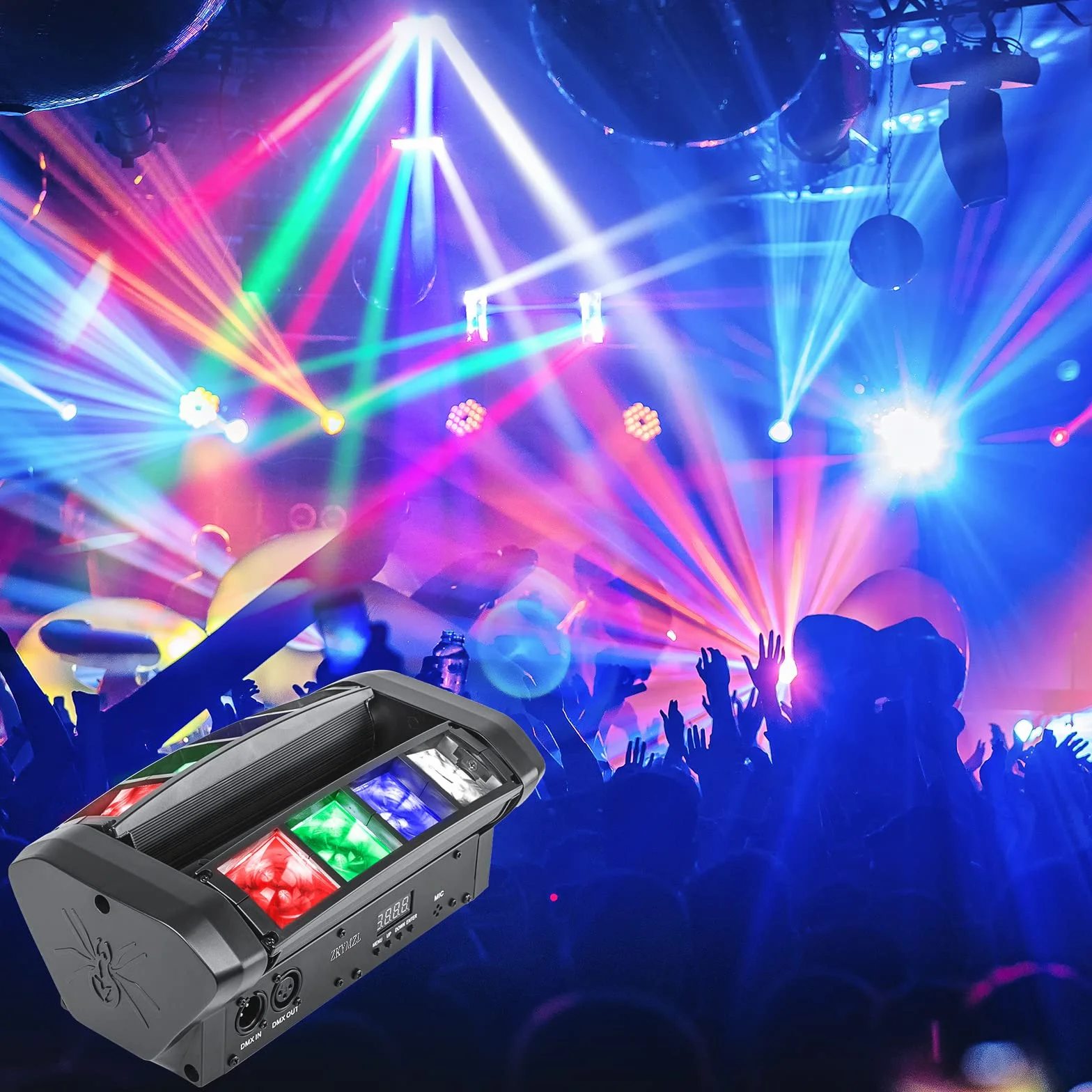 ZKYMZL Lampa LED Spider Moving Head Light LED Beam DJ Lights RGBW Sound Activated and DMX512 Control for Party Pub Disco Show Wedding Event Stage Lighting.