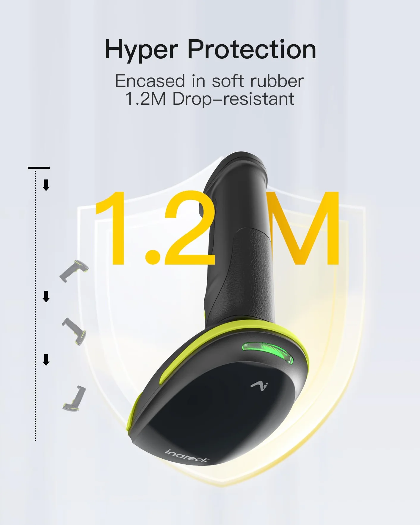Inateck Skaner kodów kreskowych Bluetooth AI, bezprzewodowy skaner kodów 1D, przenośny skaner z aplikacją i SDK, bateria 2000 mAh, BCST-21 AI zielony