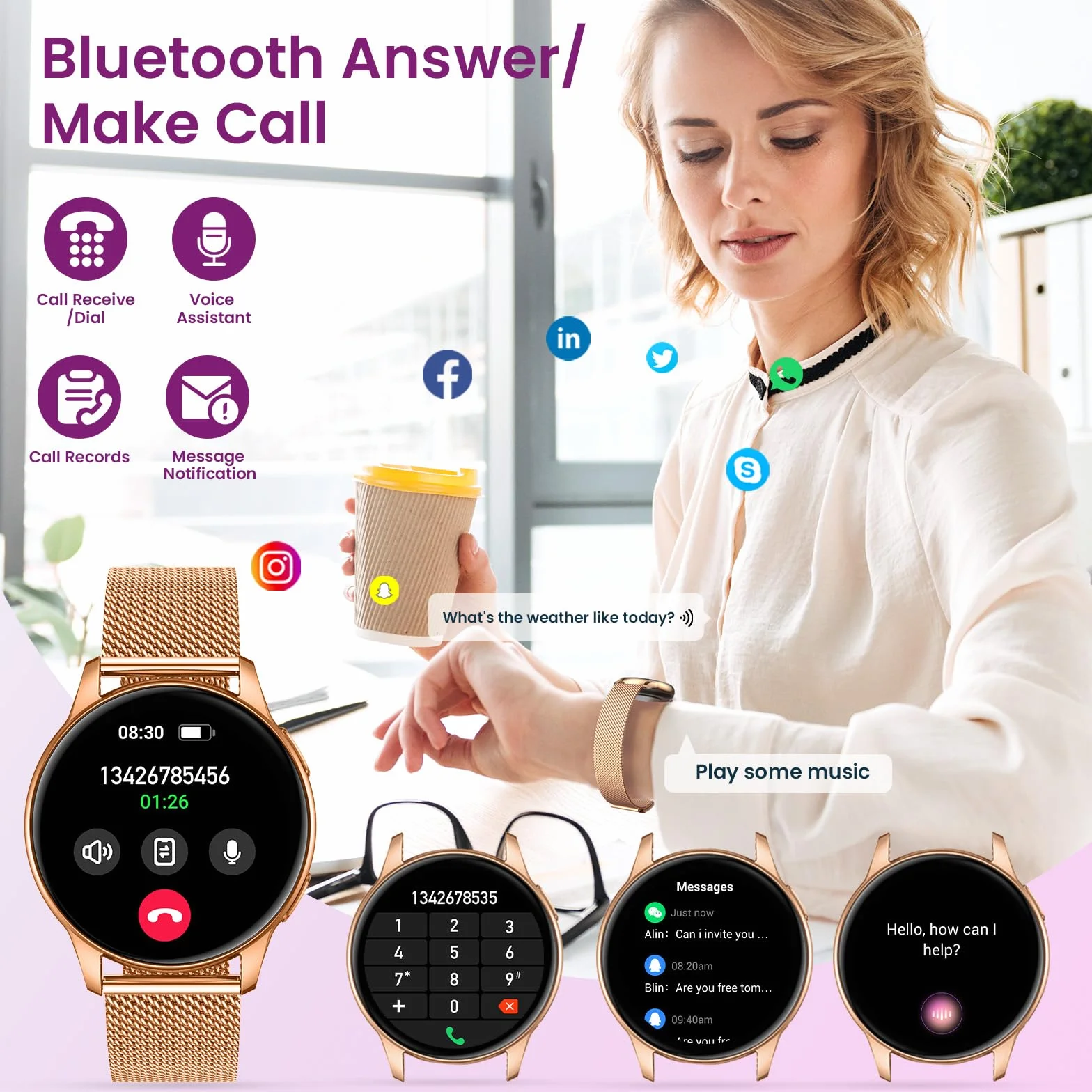 Smartwatch damski z funkcją telefonu, zegarek fitness, zegarek na rękę: 1,32" AMOLED Smart Watch z pulsometrem, monitorowaniem snu, licznikiem kalorii, zegarek sportowy IP68, wodoszczelny, zegarek