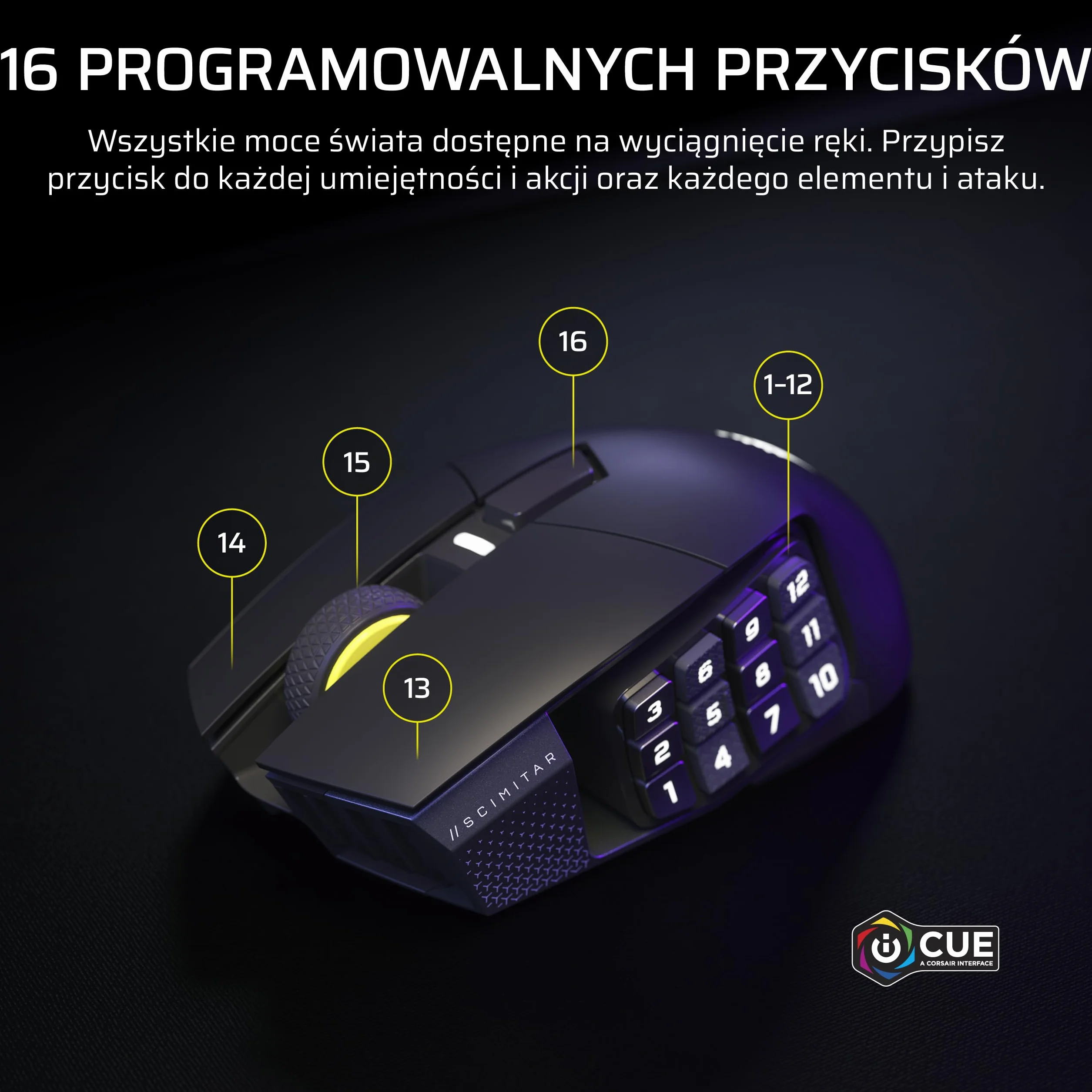Corsair SCIMITAR ELITE WIRELESS SE MMO mysz do gier komputerowych – 33 000 DPI, 16 programowalnych przycisków, suwak klawiszy, Elgato Virtual Stream Deck, sondowanie 1000 Hz, bateria do 150 godzin | 33 000 DPI, 16 programowalnych przycisków, suwak klawisz