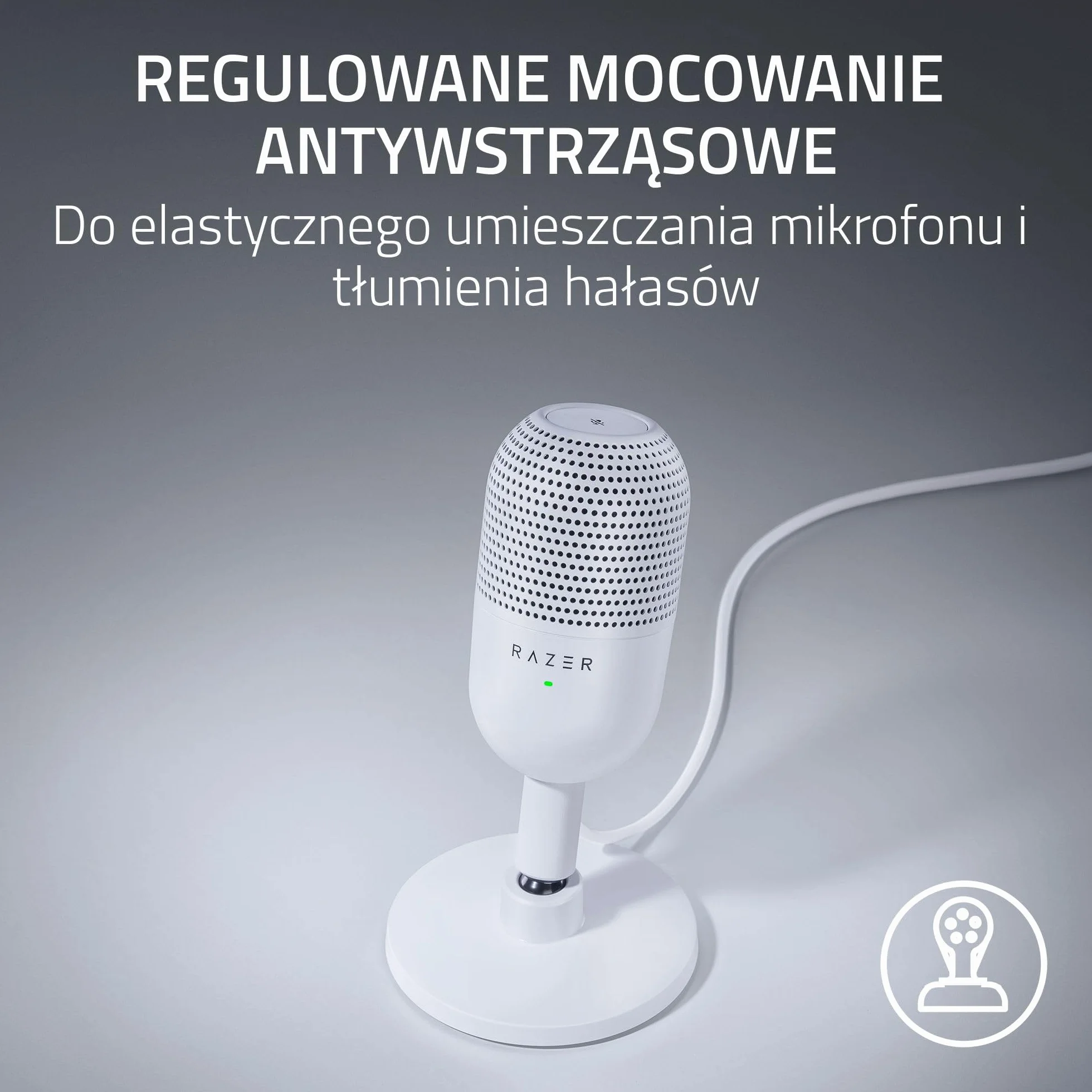 Razer Seiren V3 Mini - Ultrakompaktowy mikrofon USB (14 mm mikrofon pojemnościowy, superkardioidalna charakterystyka kierunkowa, czujnik wyciszenia z diodą LED, pochłaniacz wstrząsów) Biały