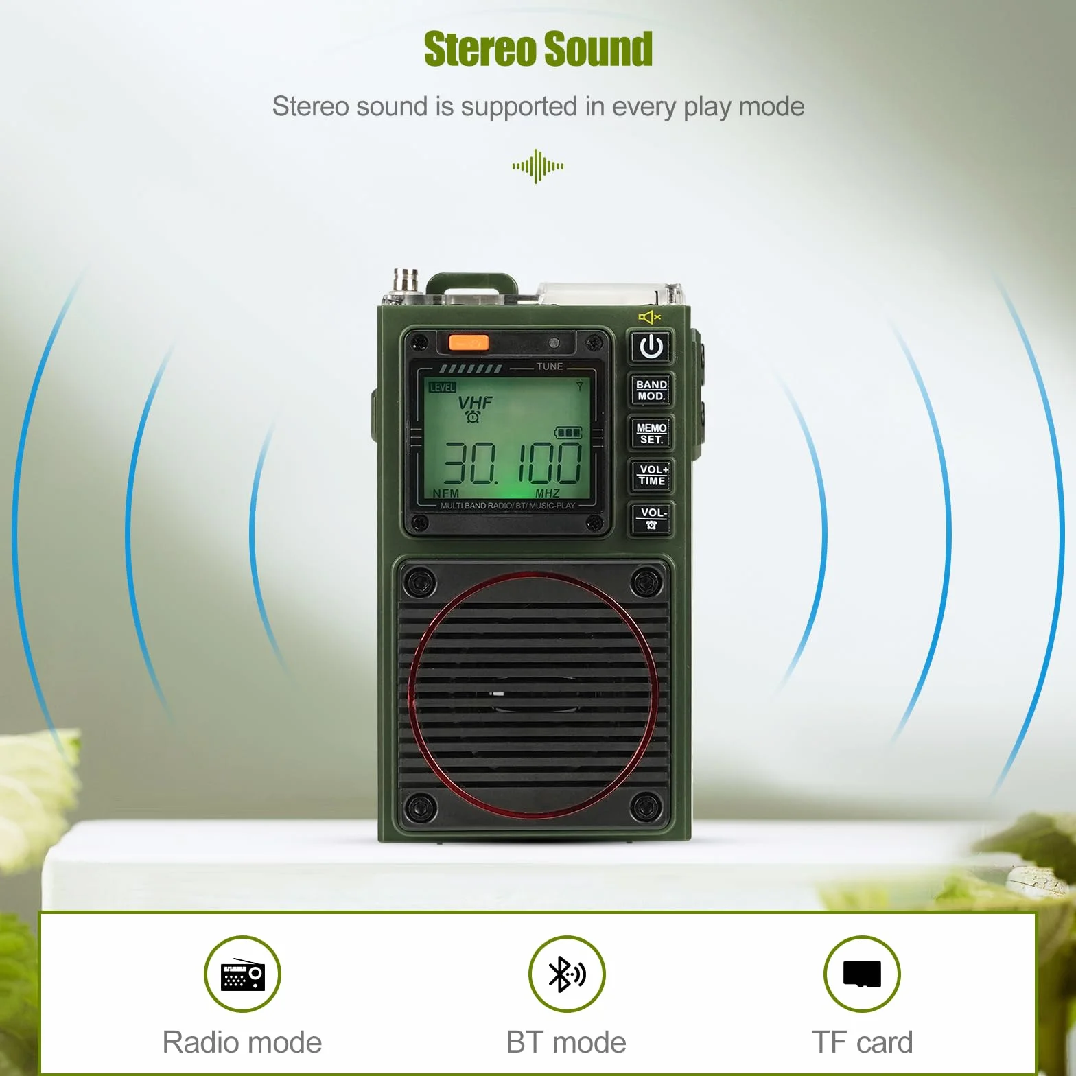 Retekess TR111 przenośne radio krótkofalowe, FM VHF AM SW WB Band Radio, obsługa aplikacji Smart Remote, MP3/TF, Bass Stereo SOS, zastosowanie dla entuzjastów