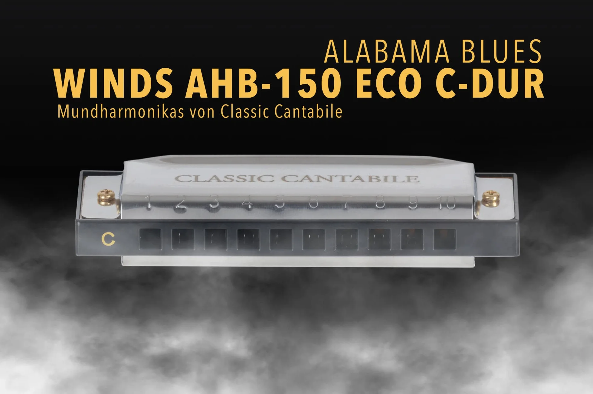 Classic Cantabile AHB-150 ECO Alabama Blues Harmonica C-Dur - harmonijka diatoniczna z 10 mosiężnymi strojami - idealna dla początkujących - chromowana obudowa ze stali nierdzewnej - w zestawie etui i
