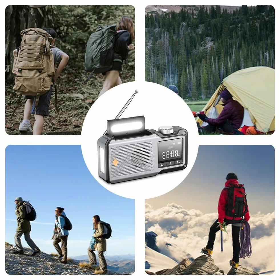 10000 mAh ręczne radio awaryjne AM/FM/WB Weather Radio solarne (kolor szary)