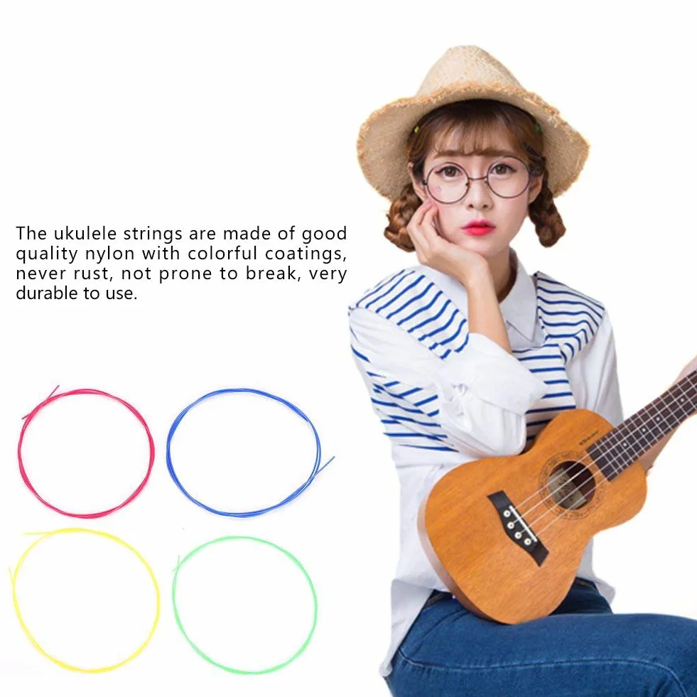 Dilwe Zestaw strun do ukulele, 4 szt. / zestaw kolorowych nylonowych strun zamiennych akcesoria do ukulele
