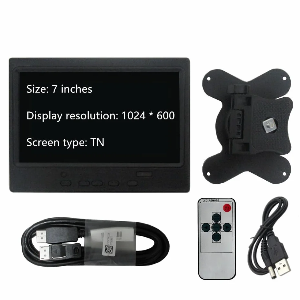 7-calowy przenośny zestaw monitora (format 16:9) ze złączami HDMI/VGA/2AV do PC, Raspberry Pi, Orange Pi i kompatybilności z wieloma urządzeniami (rozdzielczość wyświetlacza: 1024 x 600)