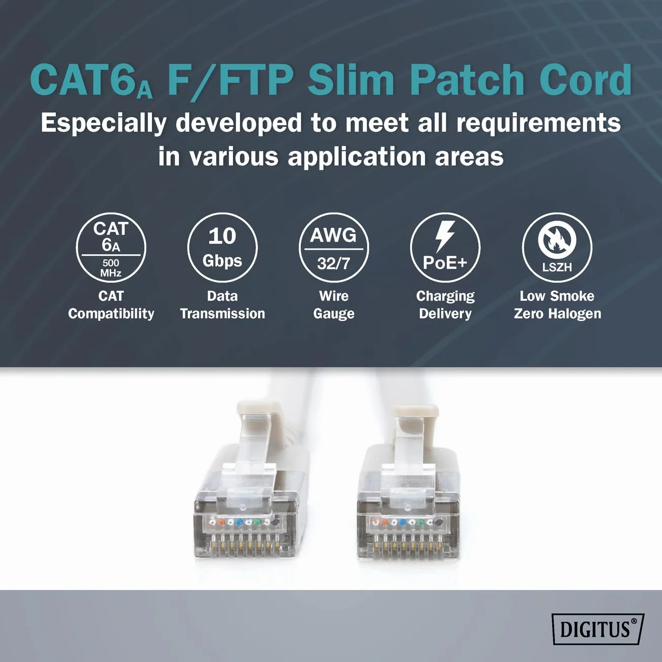 DIGITUS Kabel LAN Cat 6A 7 m Slim AWG 32-7 10 Gb/s RJ45 F-FTP PoE+ LSZH szary