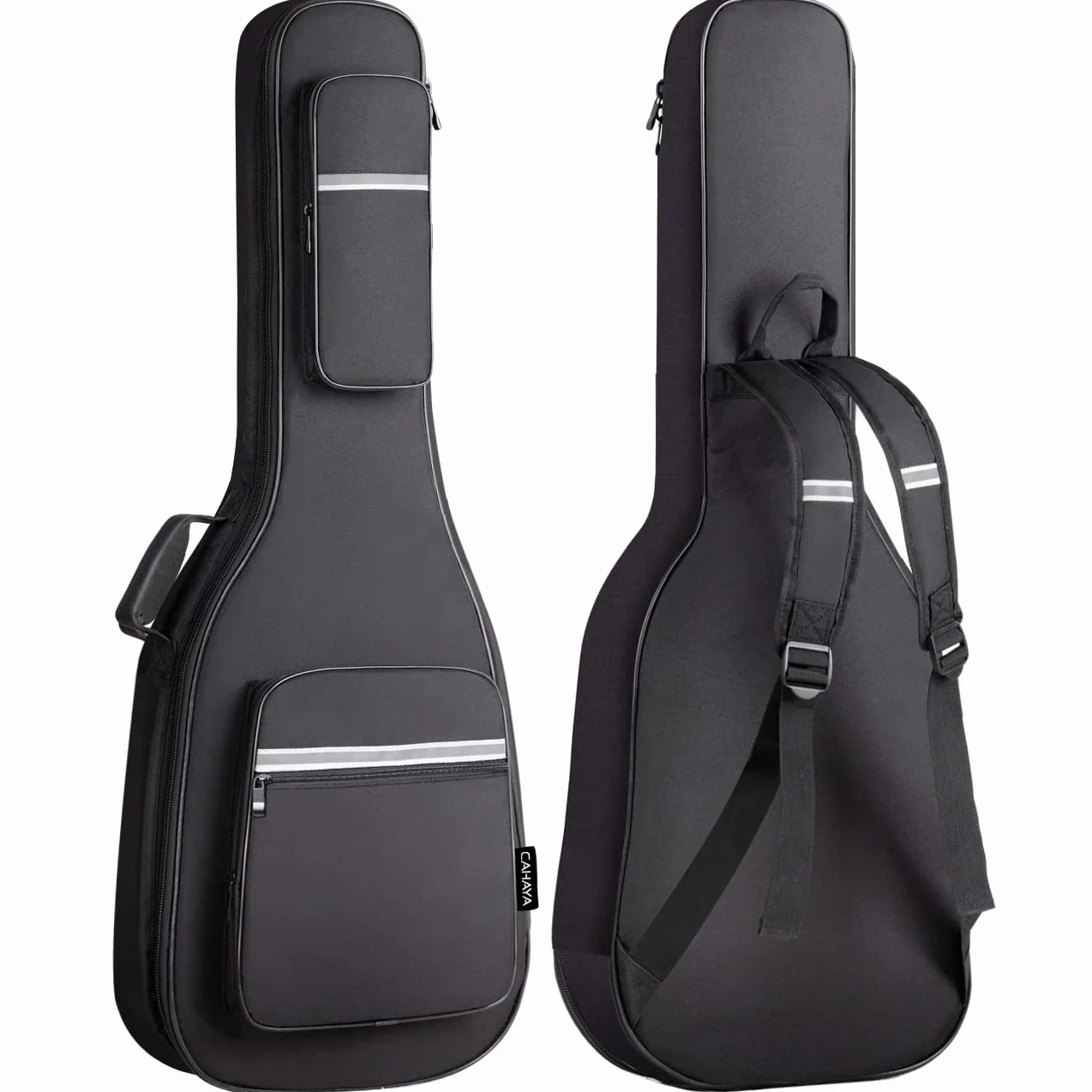 CAHAYA Wysokiej jakości wyściełany pokrowiec na gitarę elektryczną, ochraniacz Gig Bag ok. 12 mm z paskami odblaskowymi, czarny CY0201, czarny, Rembourrage de 12 mm, Nowoczesny