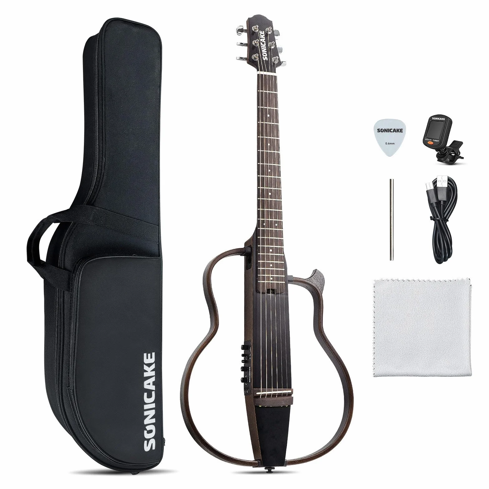 SONICAKE Elektryczna gitara akustyczna, korpus z litego mahoniu, Sim Preamp, Gigbag QGT-01