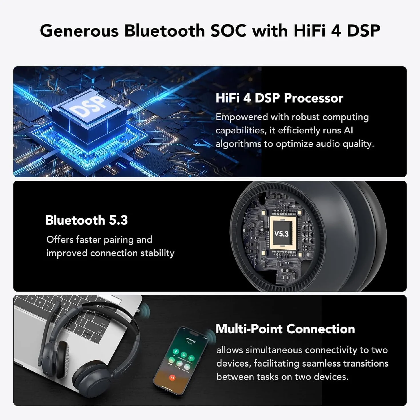 Nuroum HP31DU(2. generacji) zestaw słuchawkowy Bluetooth z mikrofonem, bezprzewodowy mikrofon z redukcją szumów do rozmów telefonicznych z podwójnym połączeniem z wyciszeniem/USB Dongle, czas pracy 45
