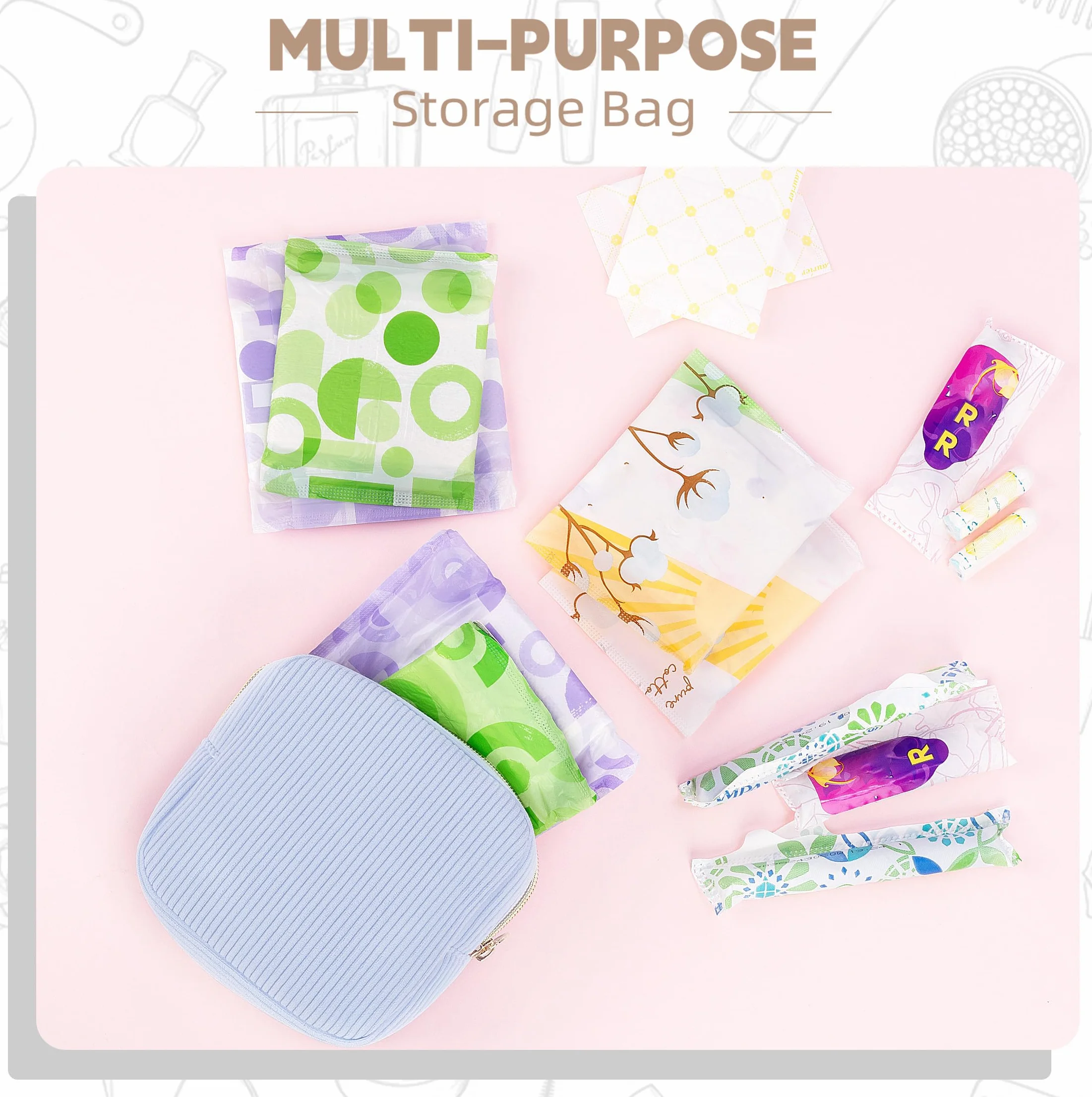 Tampon, podpaski higieniczne, torba do przechowywania podpasek higienicznych, torba do przechowywania okresów, torba z zamkiem błyskawicznym, organizer, wkładki do karmienia, tampony, wiązki, prezenty
