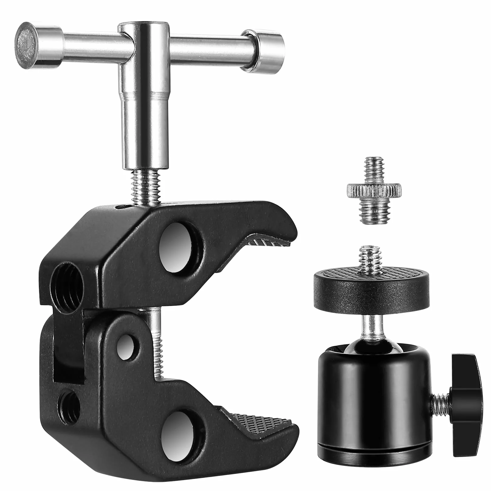 Zestaw do kamery Super Clamps, statyw z bardzo zaciskiem, stabilna głowica kulowa do statywu z adapterem gwintowanym 1/4" 3/8", Magic Arm Clamps Kulowa głowica statywu do aparatów, lamp błyskowych
